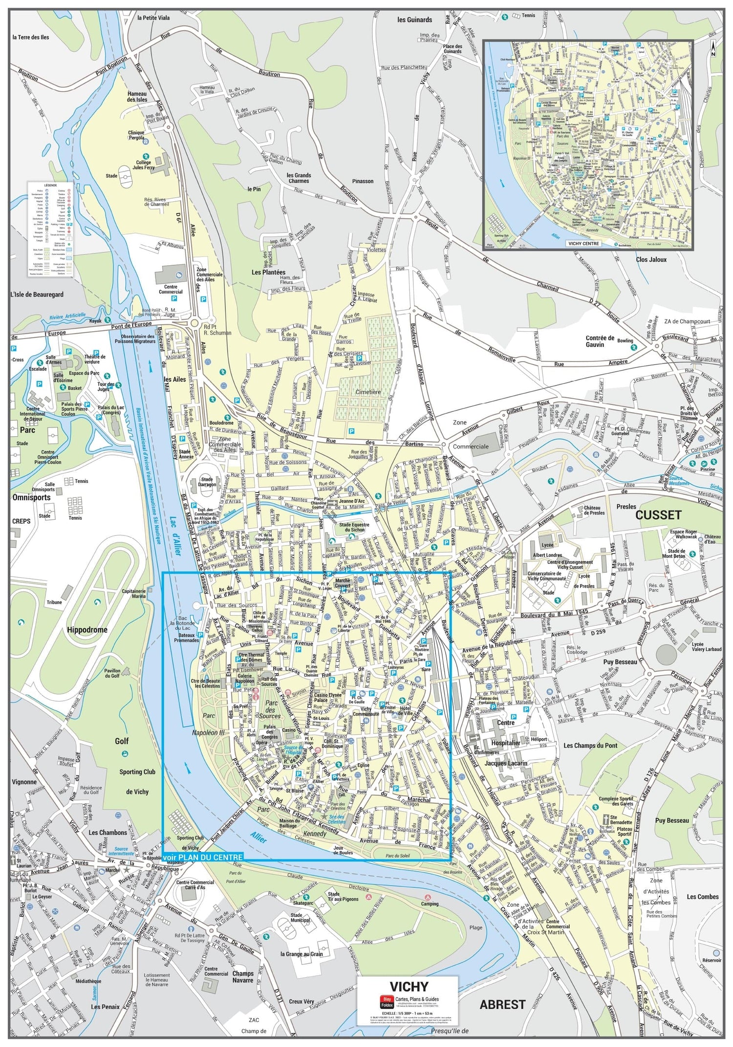 Poster de ville - Vichy (70 x 100 cm) | Blay Foldex carte murale roulée (en tube) Blay Foldex