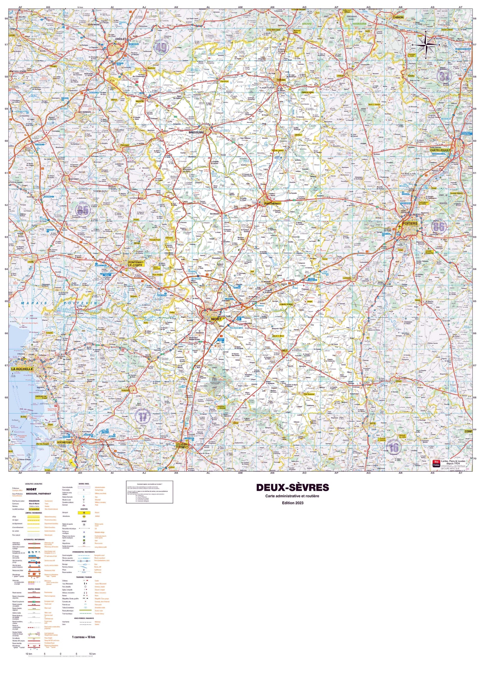 Poster - Deux-Sèvres (119 x 85 cm) | Blay Foldex carte murale roulée (en tube) Blay Foldex