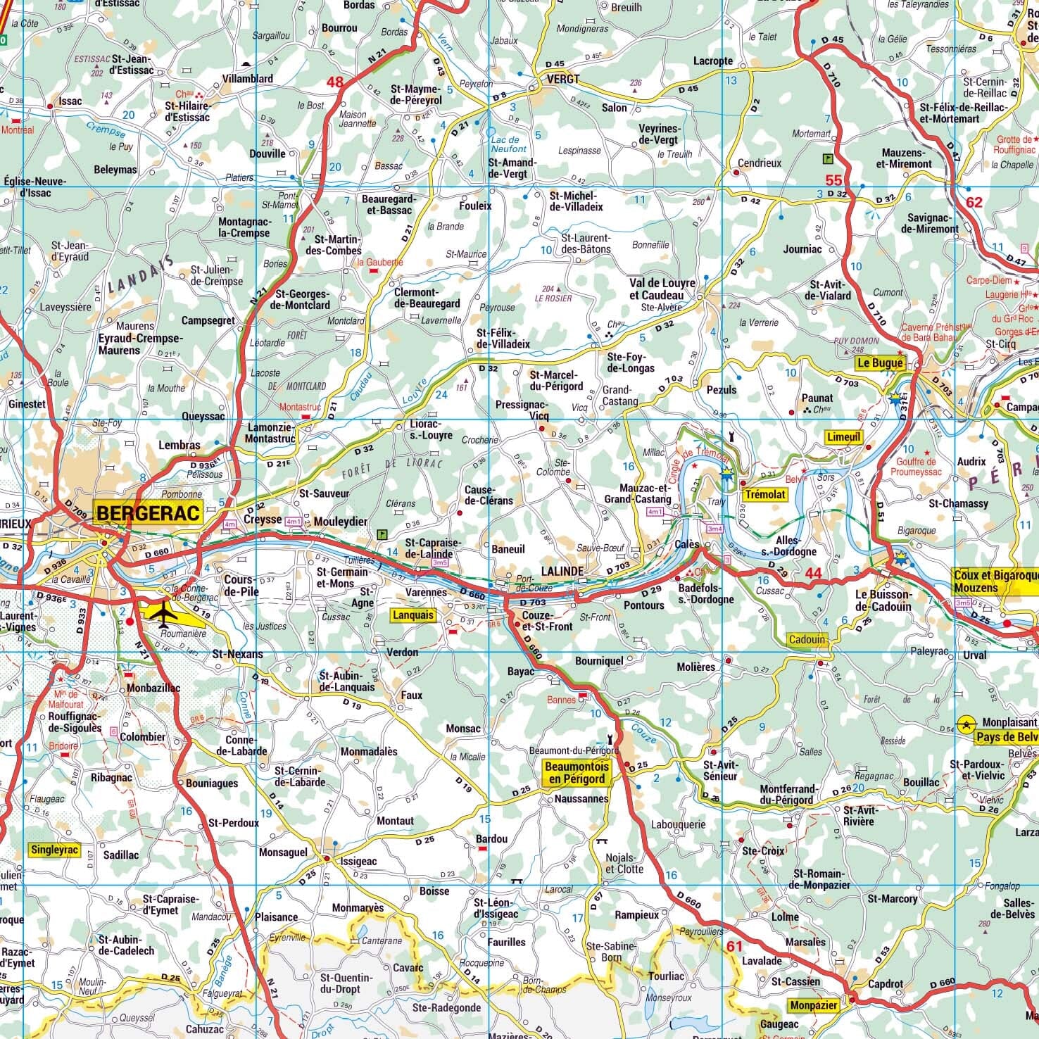 Poster - Dordogne (119 x 85 cm) | Blay Foldex carte murale roulée (en tube) Blay Foldex