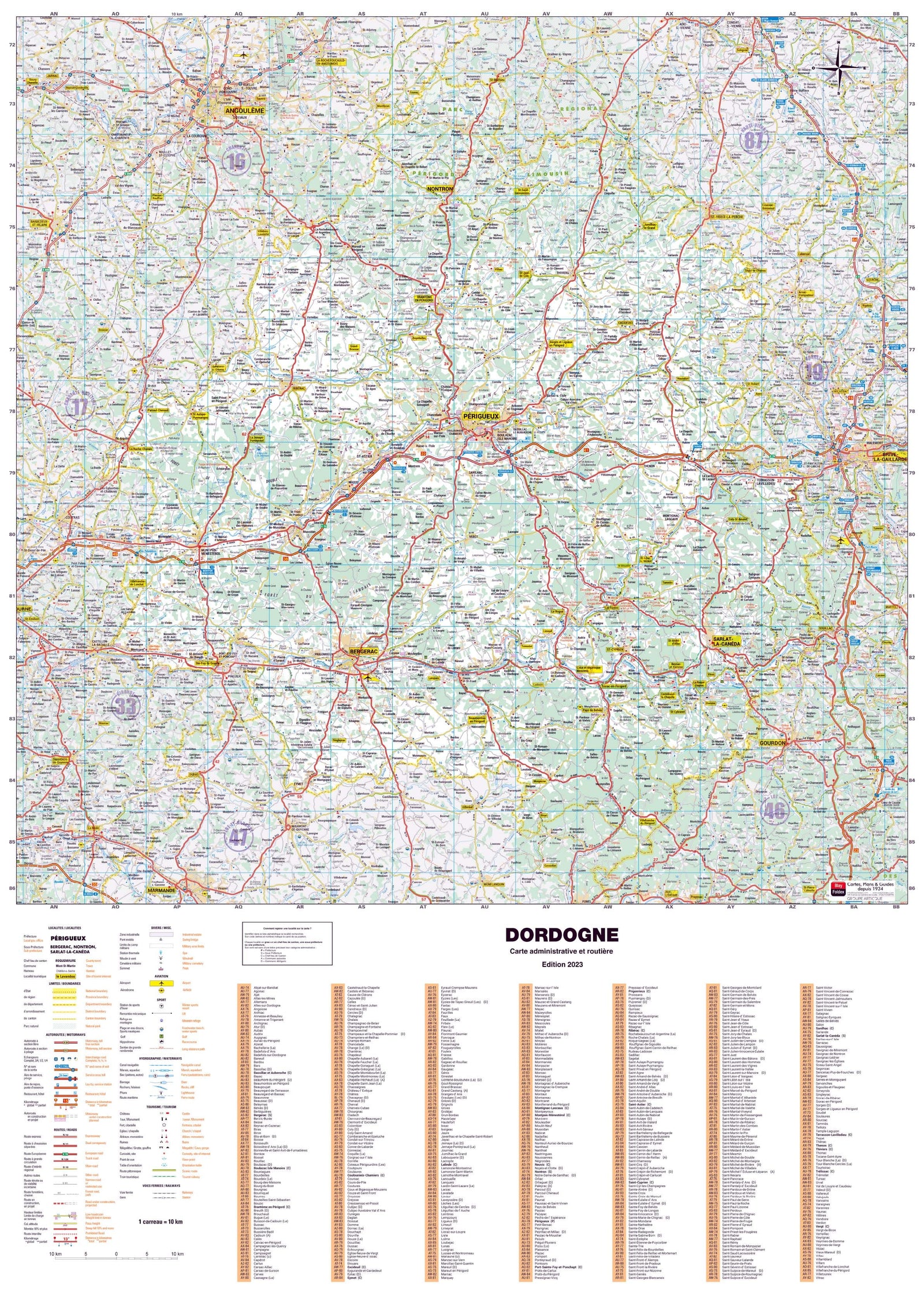 Poster - Dordogne (119 x 85 cm) | Blay Foldex carte murale roulée (en tube) Blay Foldex