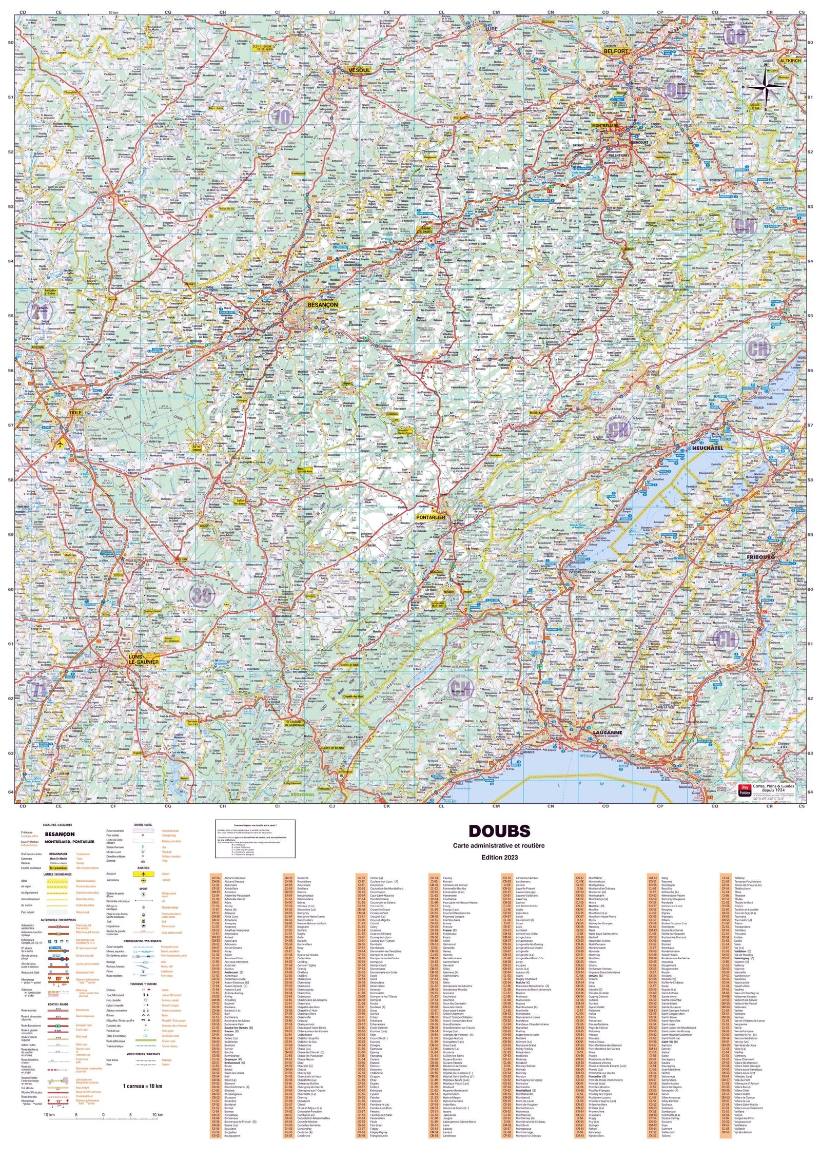 Poster - Doubs (119 x 85 cm) | Blay Foldex carte murale roulée (en tube) Blay Foldex
