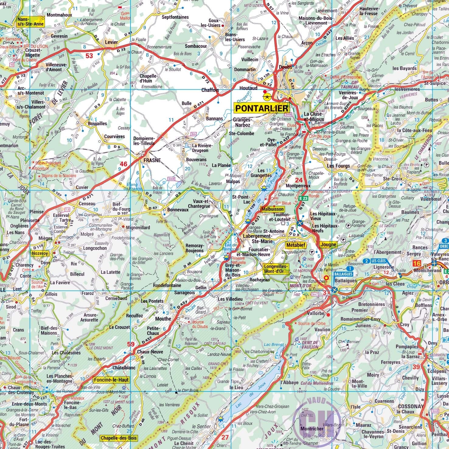 Poster - Doubs (119 x 85 cm) | Blay Foldex carte murale roulée (en tube) Blay Foldex