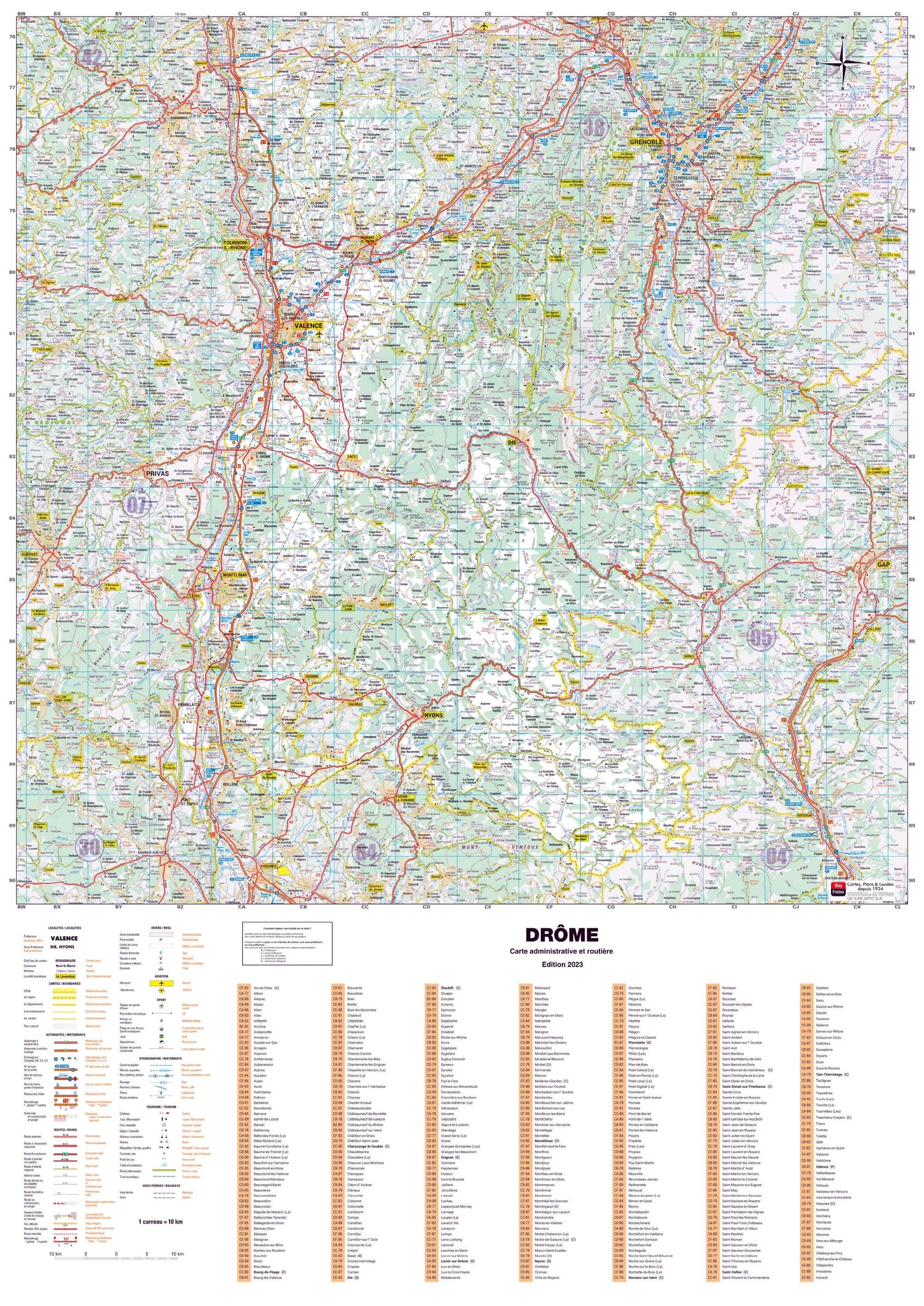 Poster - Drôme (119 x 85 cm) | Blay Foldex carte murale roulée (en tube) Blay Foldex