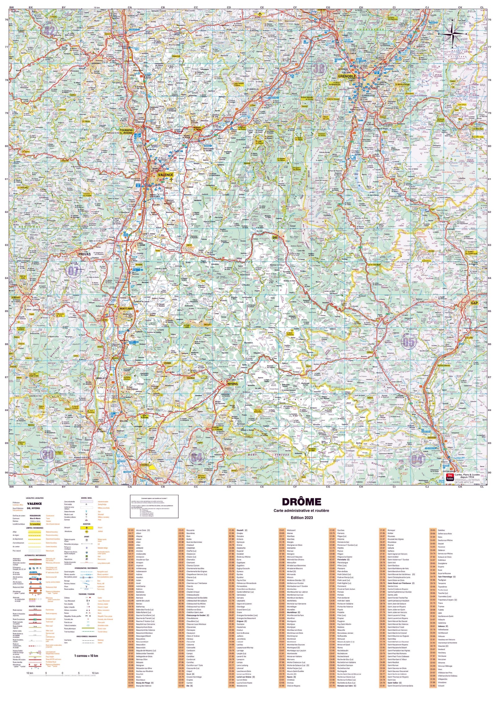Poster - Drôme (119 x 85 cm) | Blay Foldex carte murale roulée (en tube) Blay Foldex