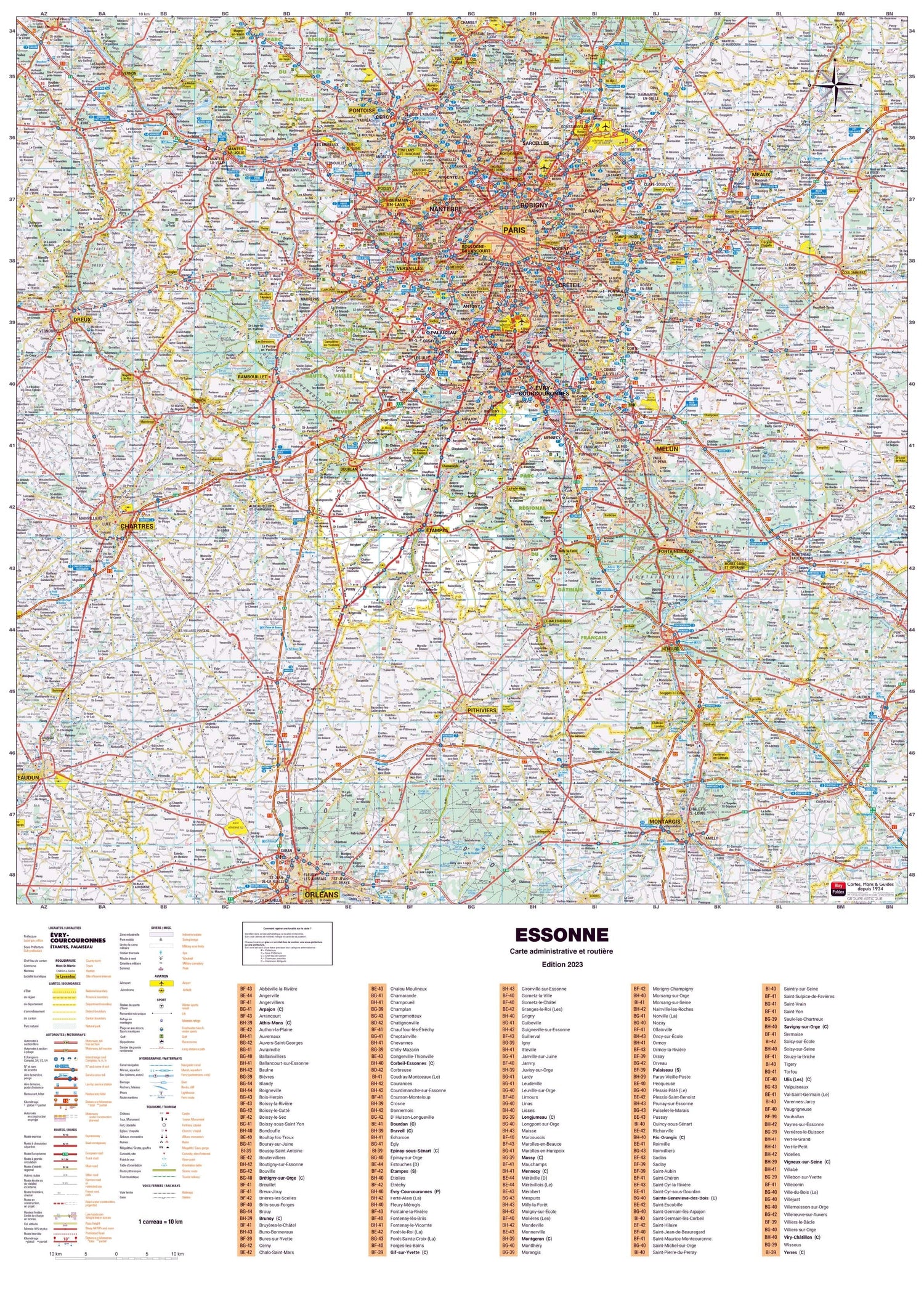 Poster - Essonne (119 x 85 cm) | Blay Foldex carte murale roulée (en tube) Blay Foldex