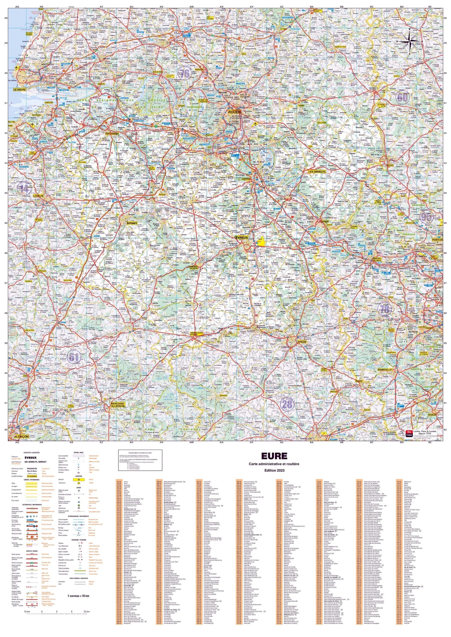 Poster - Eure (119 x 85 cm) | Blay Foldex carte murale roulée (en tube) Blay Foldex