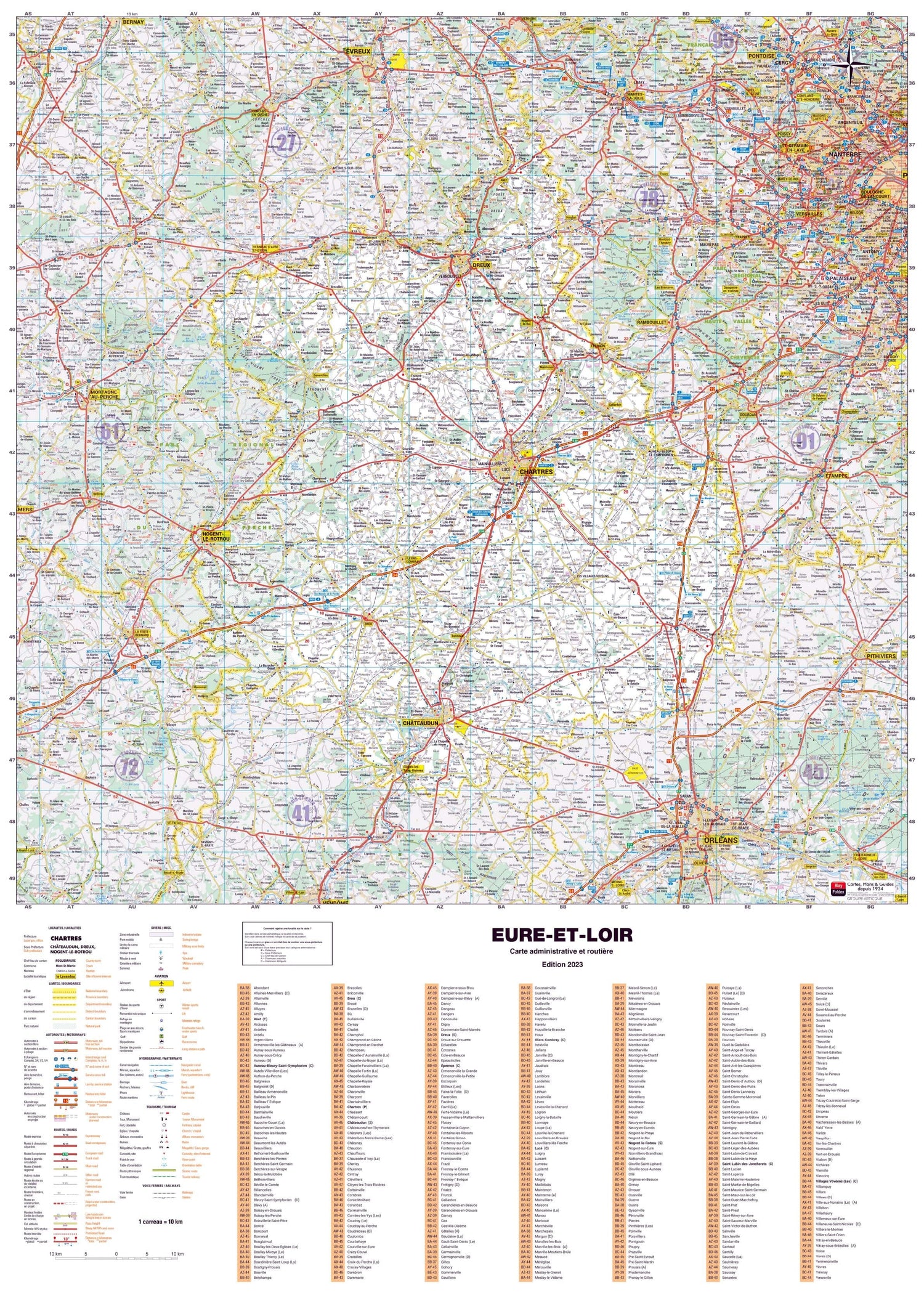 Poster - Eure-et-Loir (119 x 85 cm) | Blay Foldex carte murale roulée (en tube) Blay Foldex