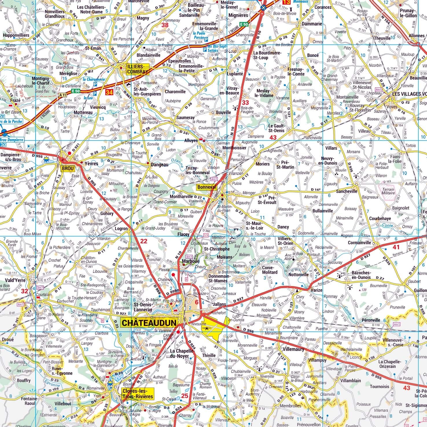 Poster - Eure-et-Loir (119 x 85 cm) | Blay Foldex carte murale roulée (en tube) Blay Foldex