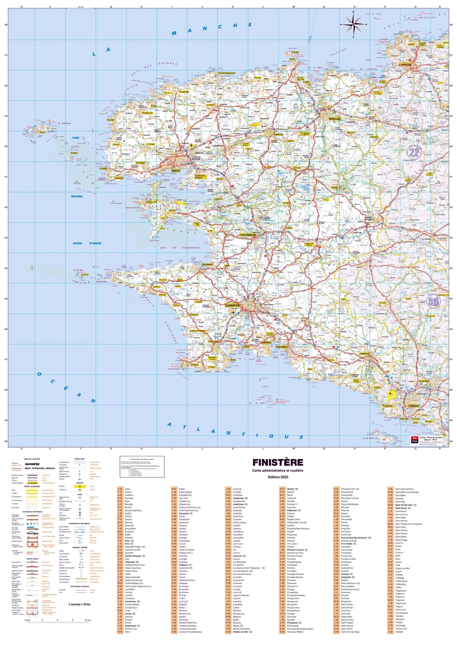Poster - Finistère (119 x 85 cm) | Blay Foldex carte murale roulée (en tube) Blay Foldex