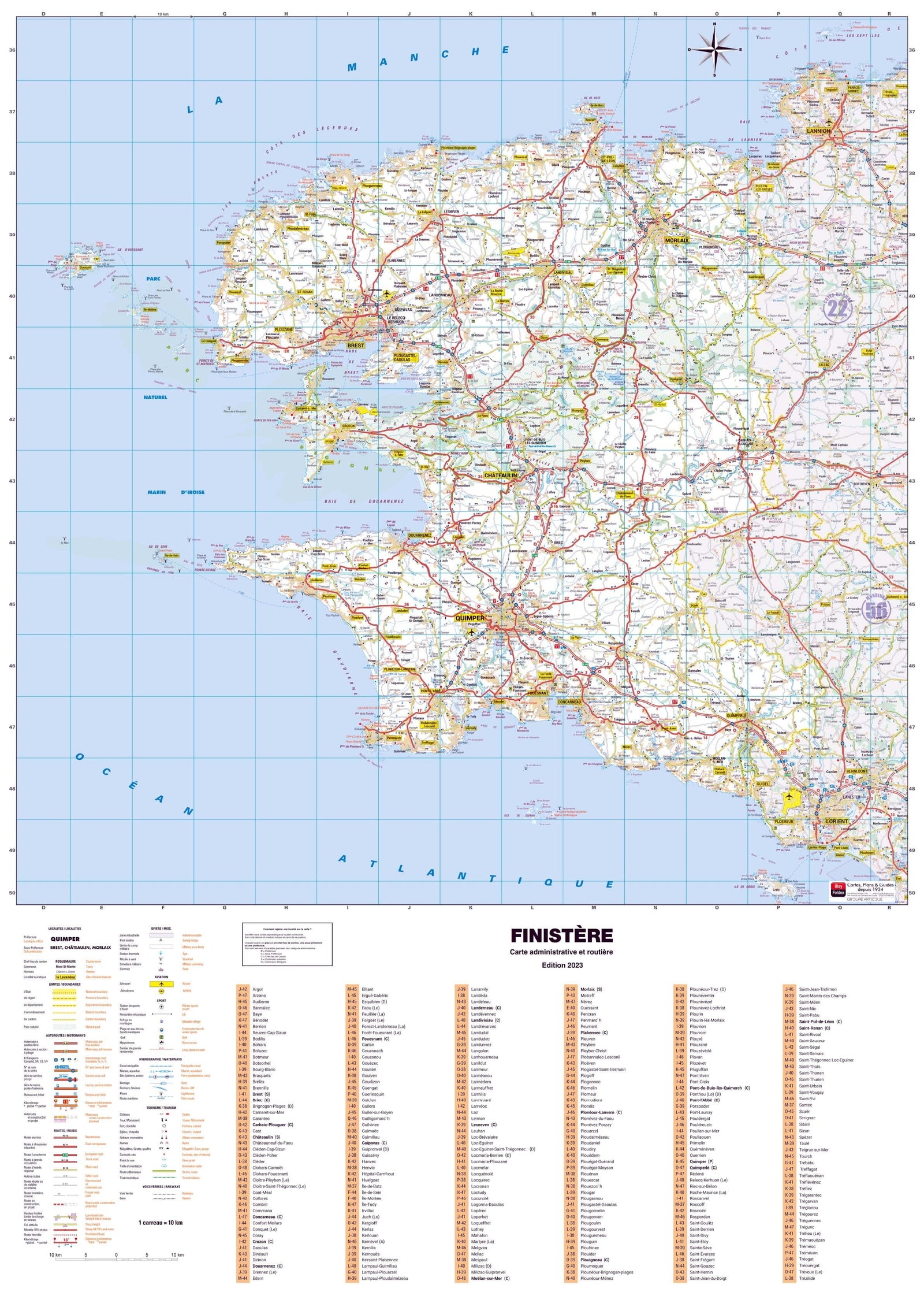 Poster - Finistère (119 x 85 cm) | Blay Foldex carte murale roulée (en tube) Blay Foldex