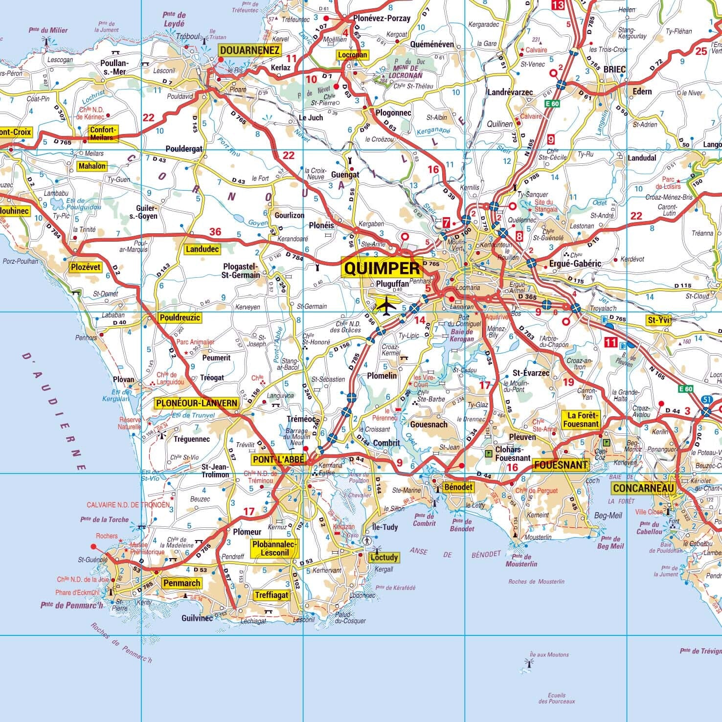 Poster - Finistère (119 x 85 cm) | Blay Foldex carte murale roulée (en tube) Blay Foldex