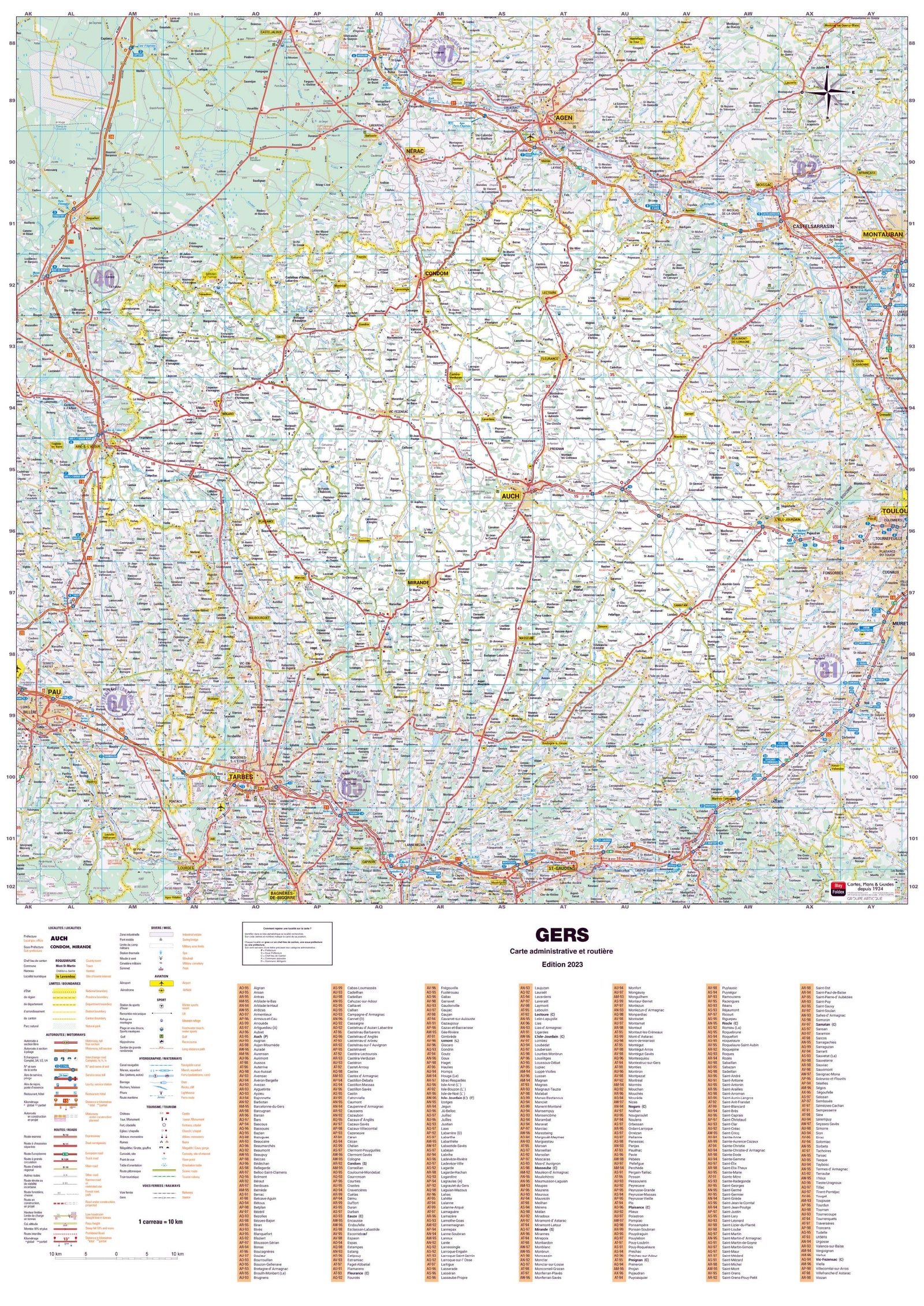 Poster - Gers (119 x 85 cm) | Blay Foldex carte murale roulée (en tube) Blay Foldex
