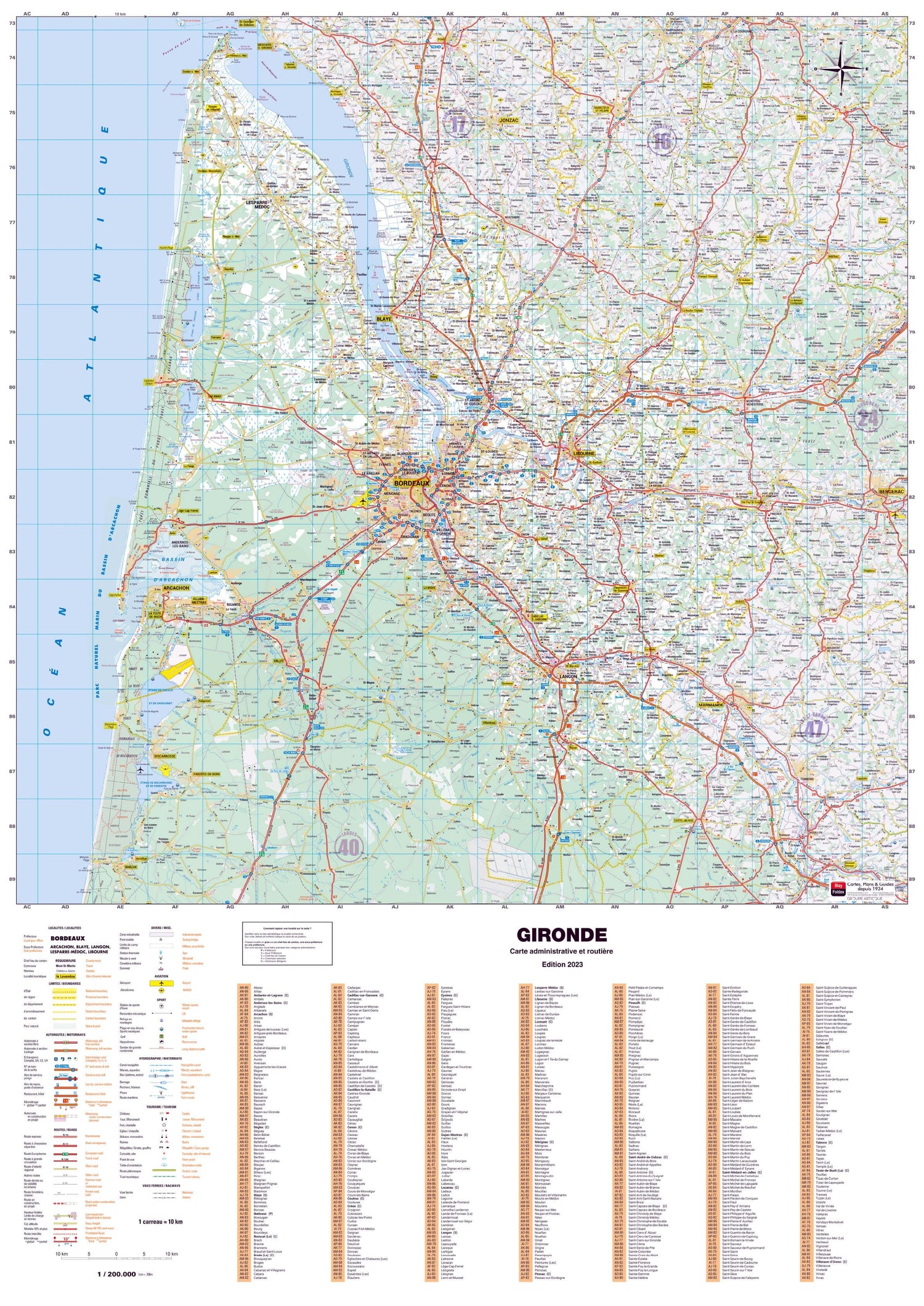 Poster - Gironde (119 x 85 cm) | Blay Foldex carte murale roulée (en tube) Blay Foldex