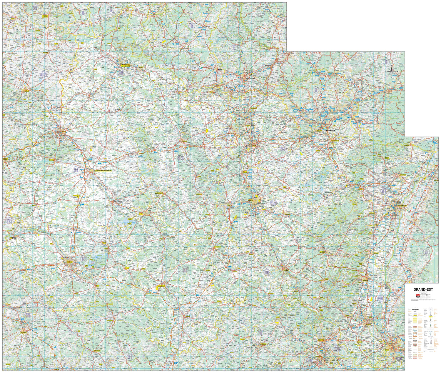 Poster - Grand Est (178 × 150 cm) | Blay Foldex carte murale roulée (en tube) Blay Foldex