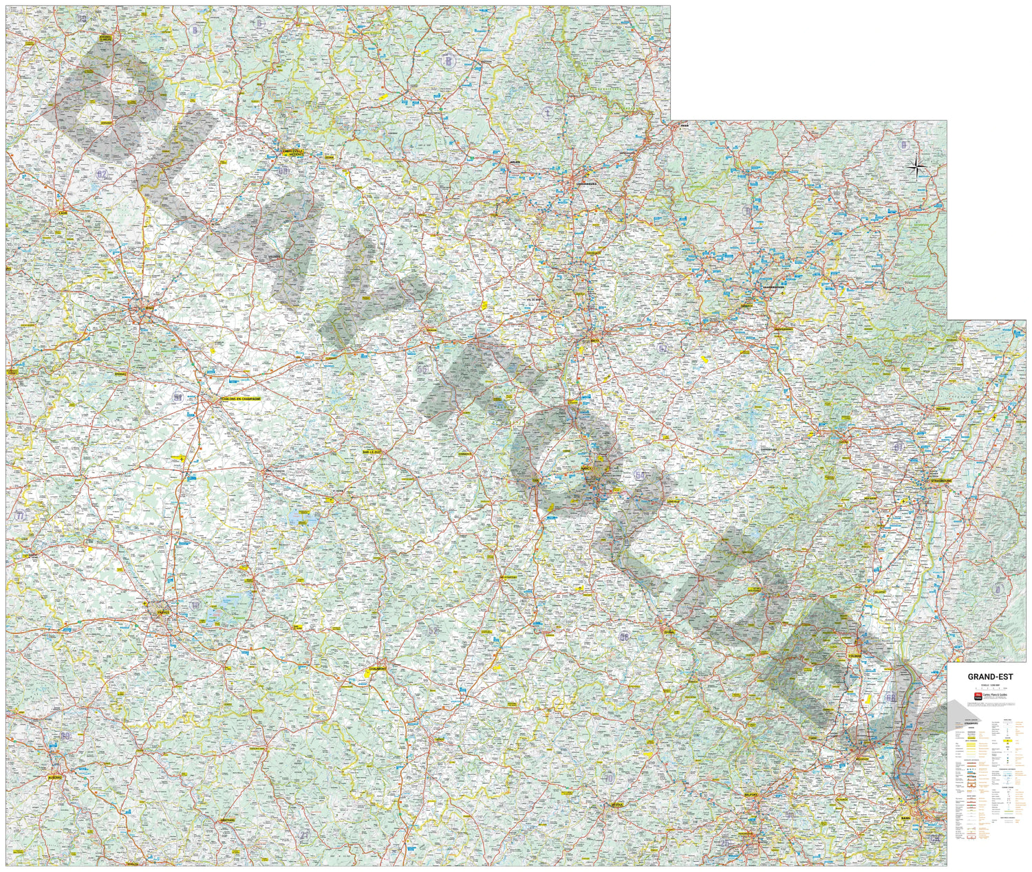 Poster - Grand Est (178 × 150 cm) | Blay Foldex carte murale roulée (en tube) Blay Foldex