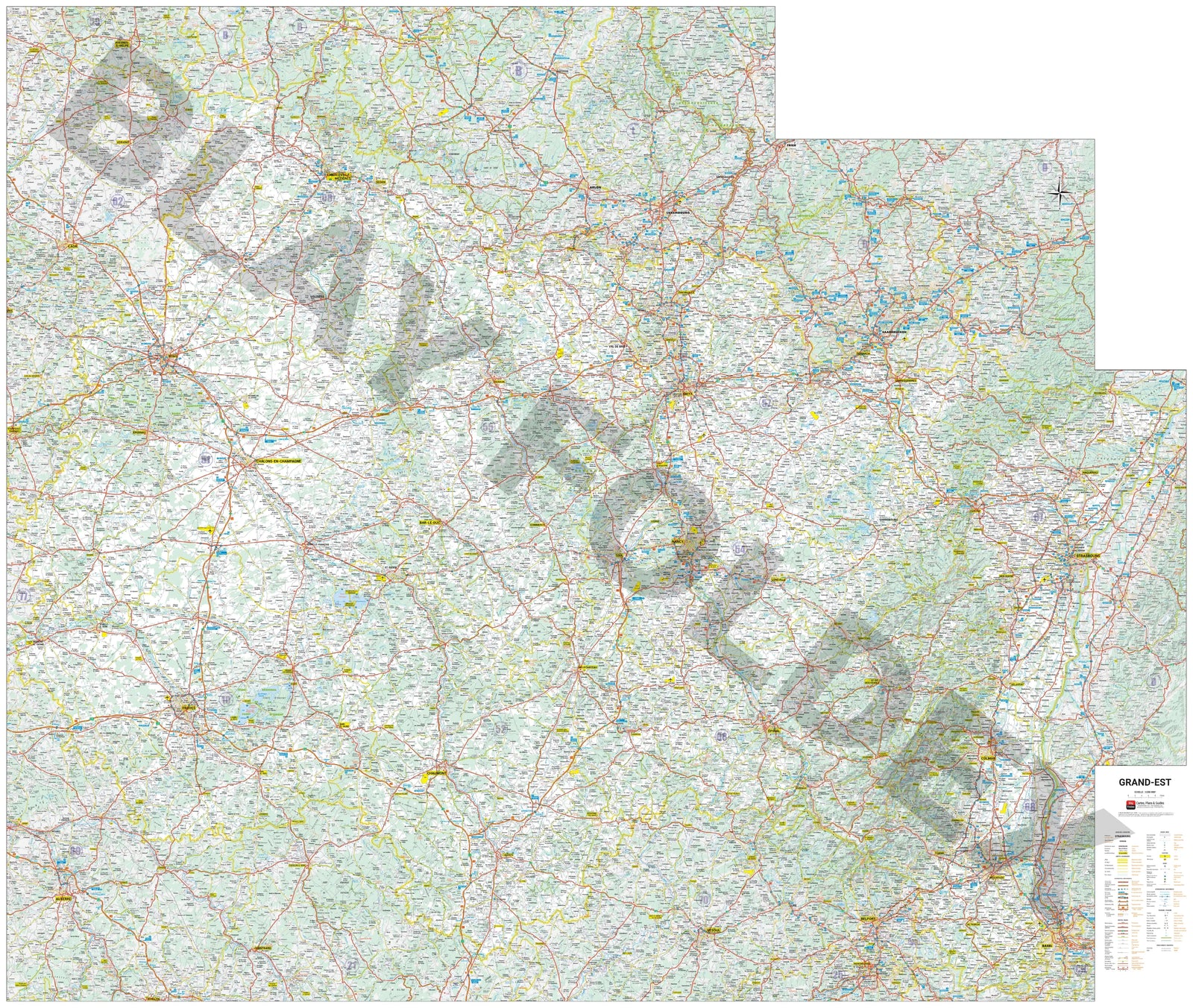 Poster - Grand Est (178 × 150 cm) | Blay Foldex carte murale roulée (en tube) Blay Foldex