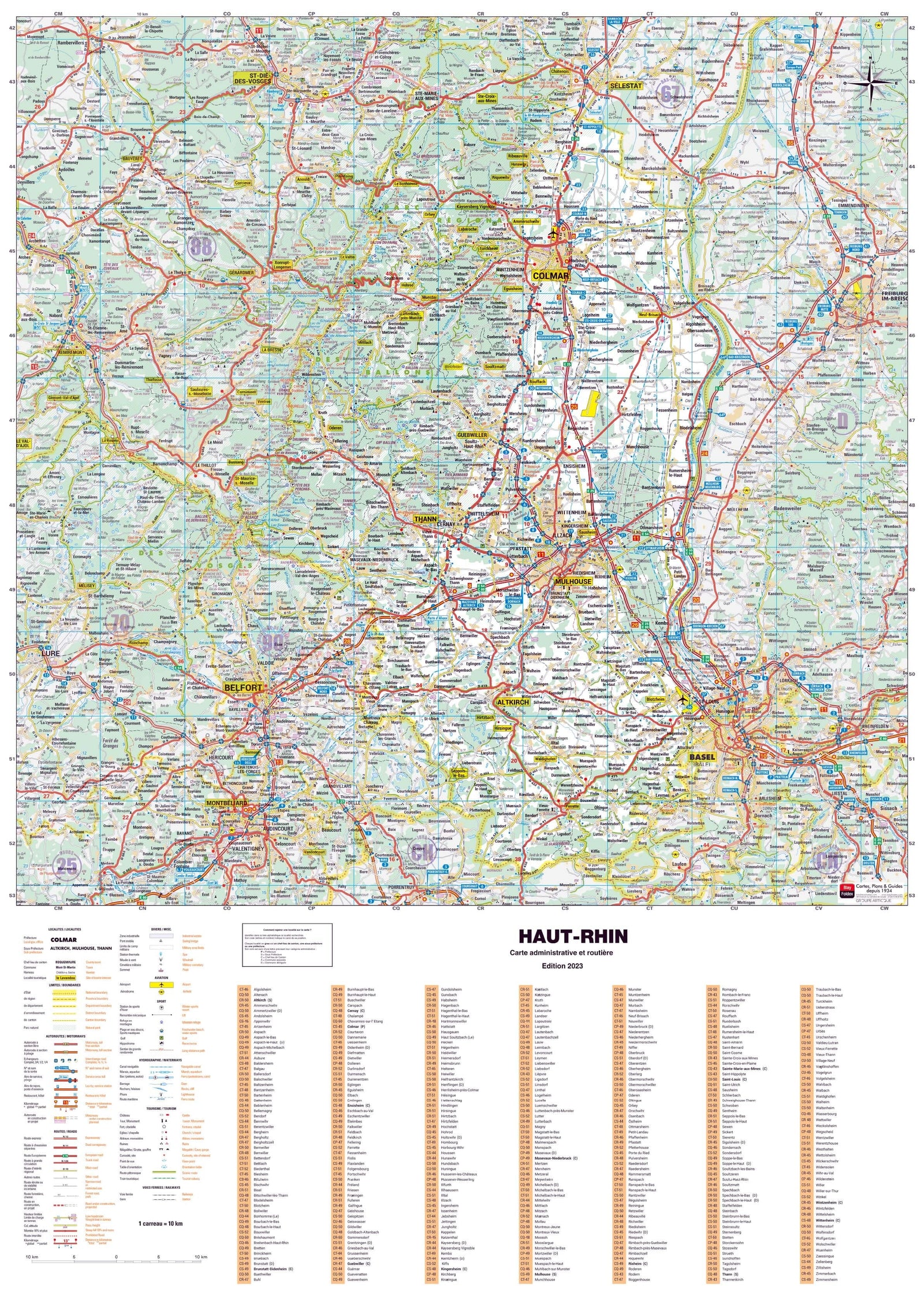 Poster - Haut-Rhin (119 x 85 cm) | Blay Foldex carte murale roulée (en tube) Blay Foldex