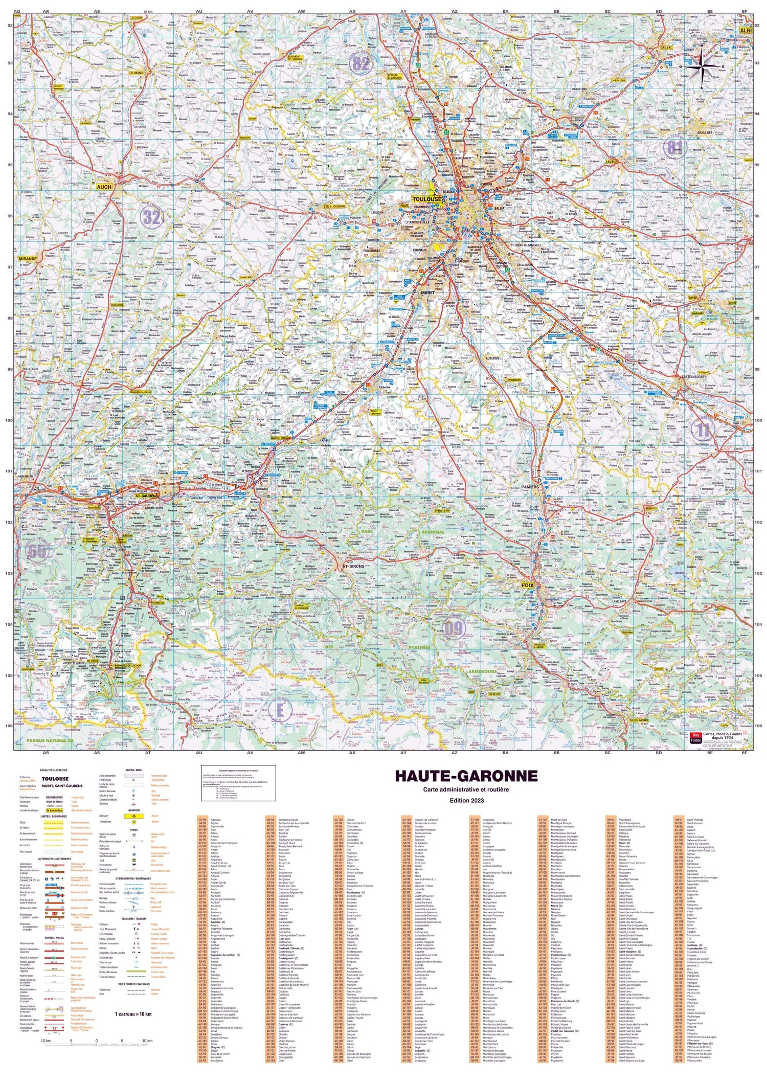 Poster - Haute-Garonne (119 x 85 cm) | Blay Foldex carte murale roulée (en tube) Blay Foldex