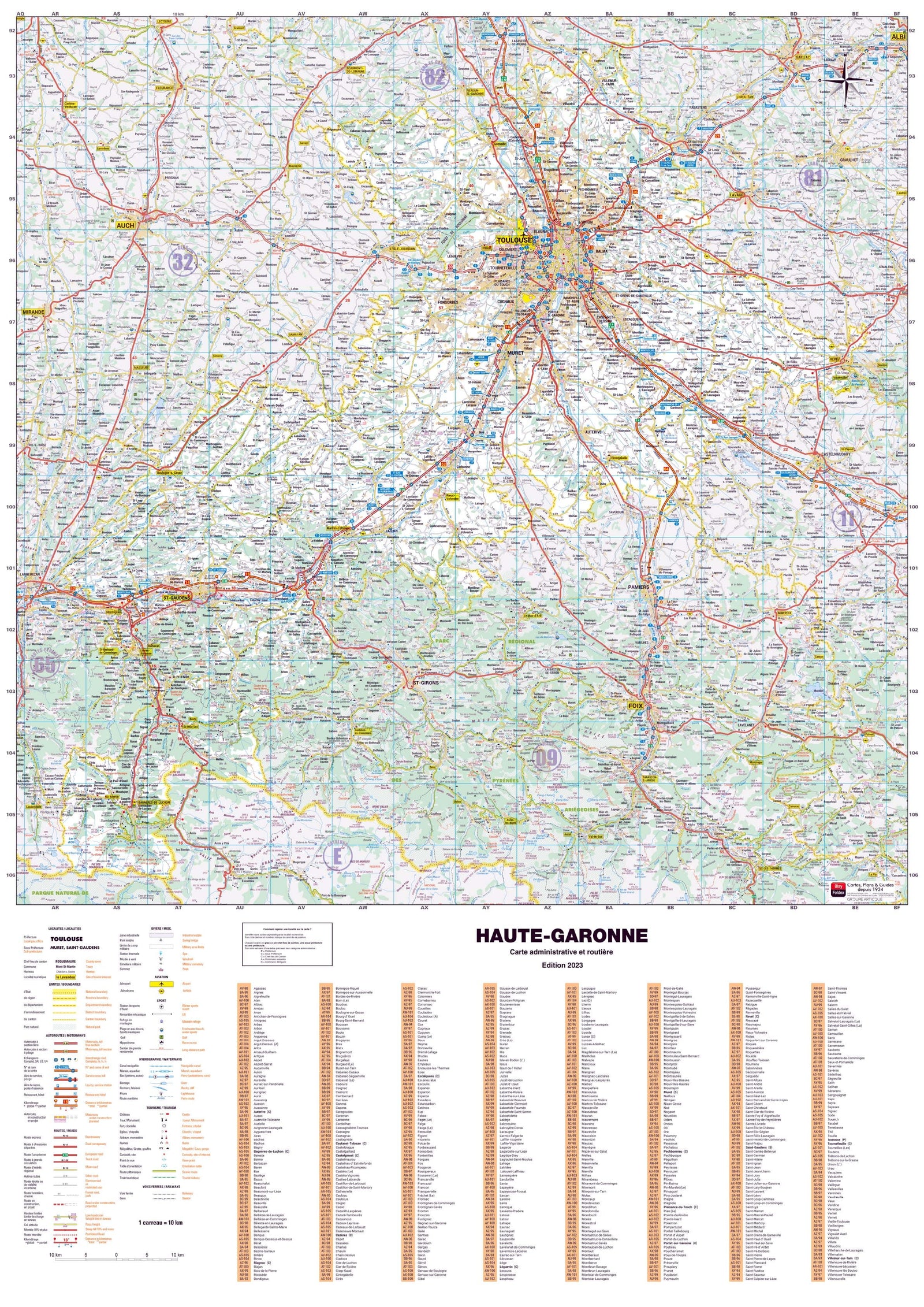 Poster - Haute-Garonne (119 x 85 cm) | Blay Foldex carte murale roulée (en tube) Blay Foldex