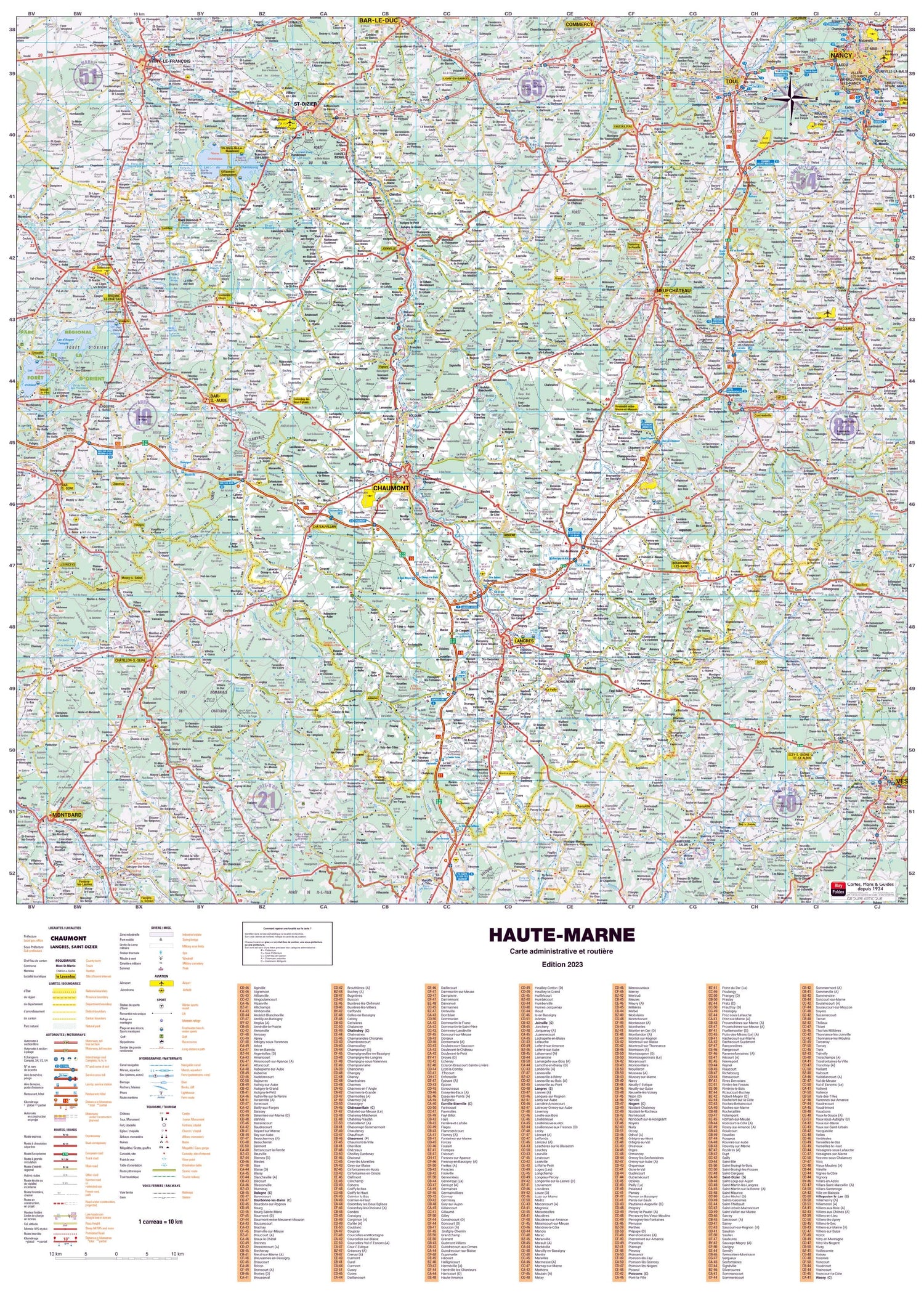 Poster - Haute-Marne (119 x 85 cm) | Blay Foldex carte murale roulée (en tube) Blay Foldex
