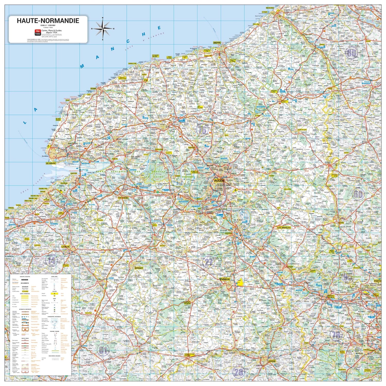 Poster - Haute-Normandie (82 × 82 cm) | Blay Foldex carte murale roulée (en tube) Blay Foldex
