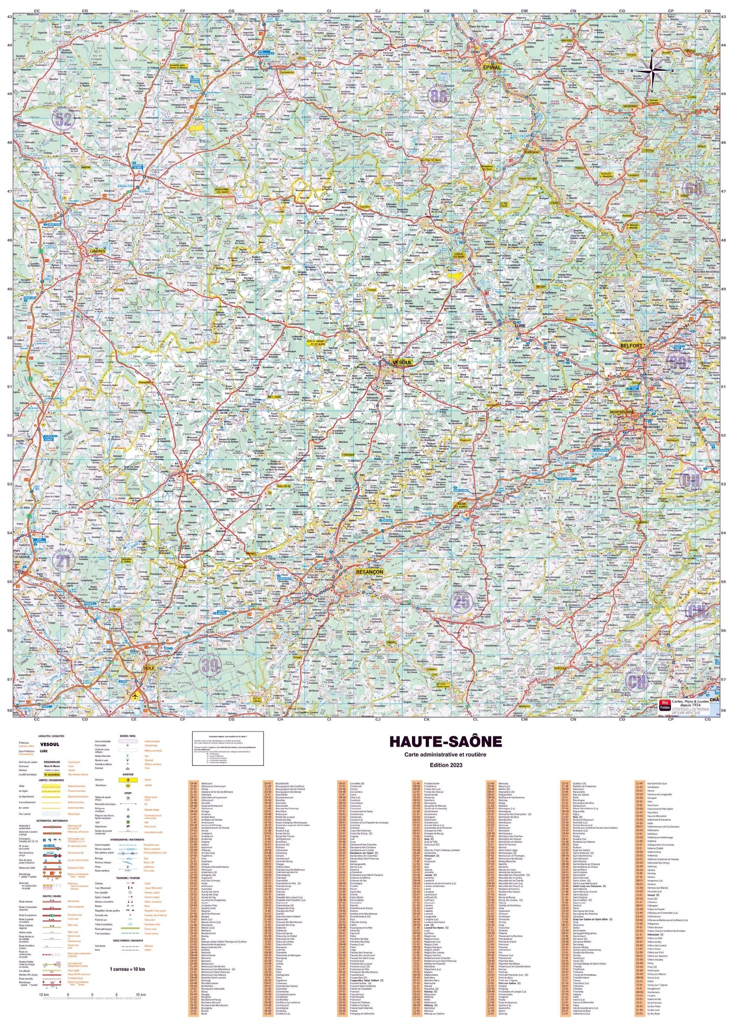 Poster - Haute-Saône (119 x 85 cm) | Blay Foldex carte murale roulée (en tube) Blay Foldex