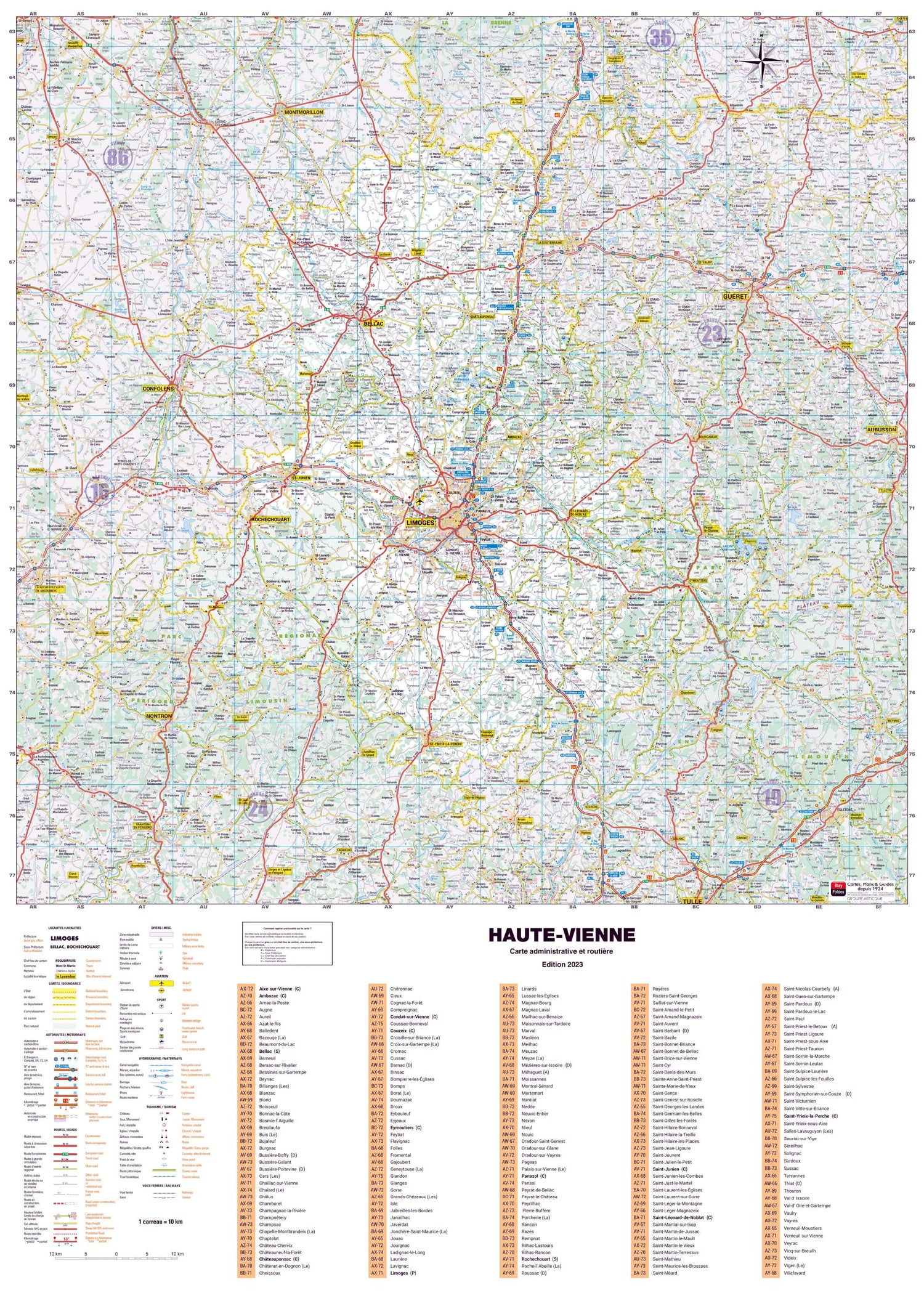Poster - Haute-Vienne (119 x 85 cm) | Blay Foldex carte murale roulée (en tube) Blay Foldex