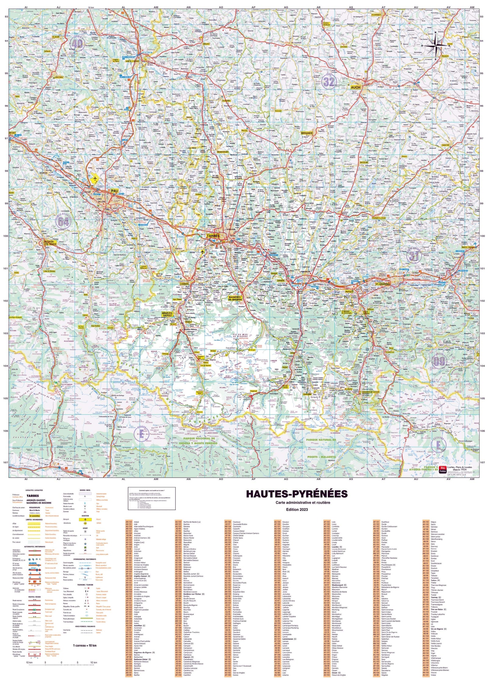 Poster - Hautes-Pyrénées (119 x 85 cm) | Blay Foldex carte murale roulée (en tube) Blay Foldex