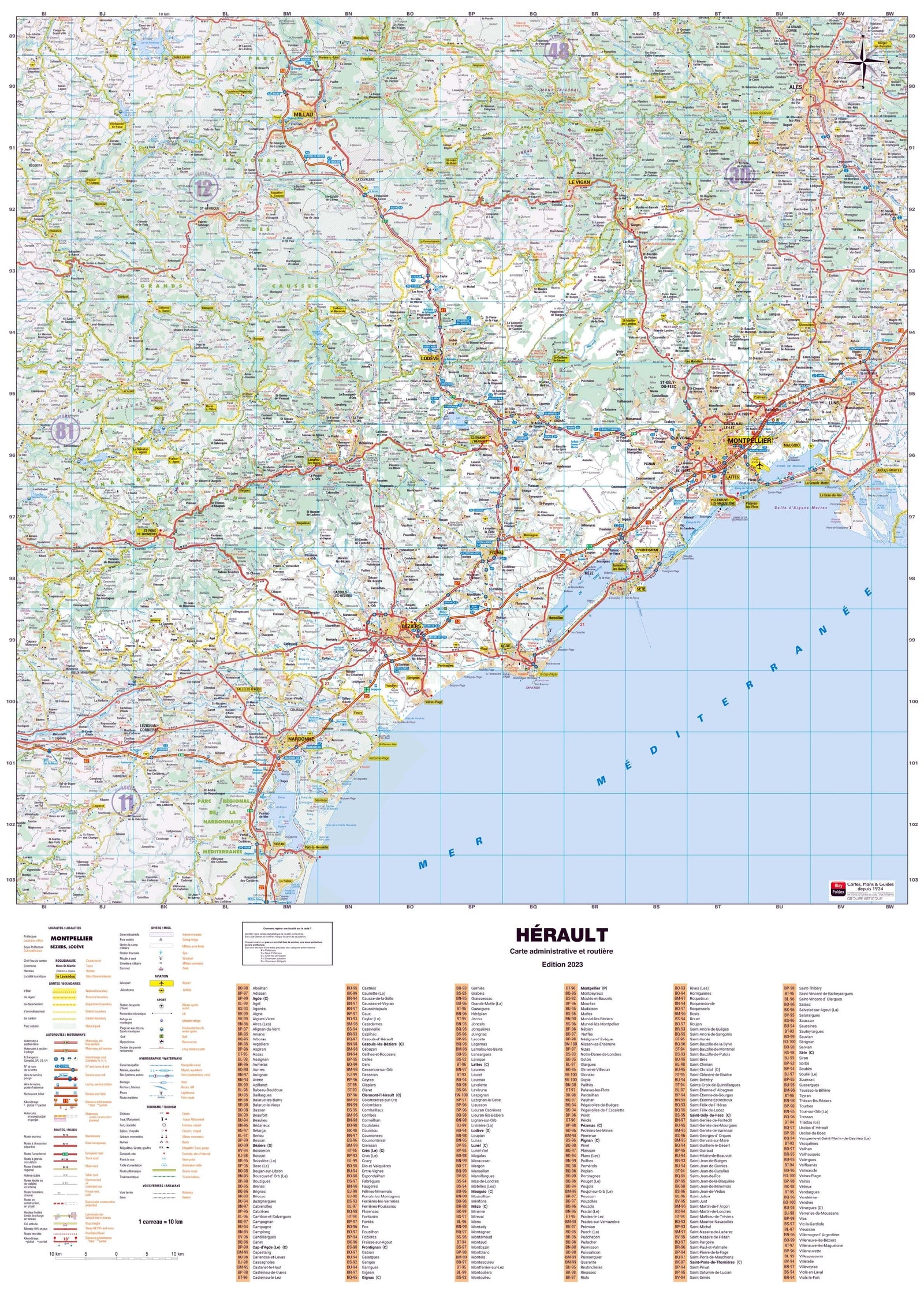 Poster - Hérault (119 x 85 cm) | Blay Foldex carte murale roulée (en tube) Blay Foldex
