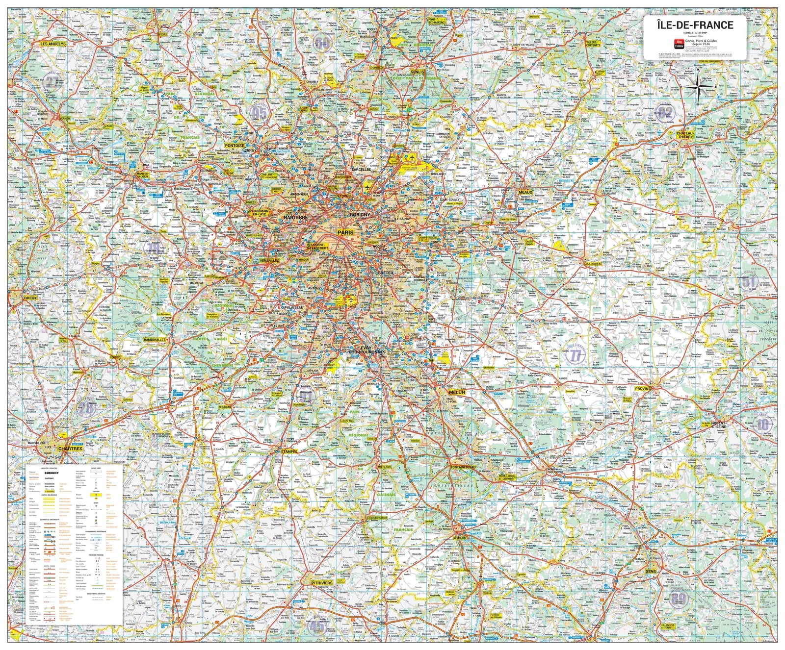 Poster - Île-de-France (87 × 105 cm) | Blay Foldex carte murale roulée (en tube) Blay Foldex