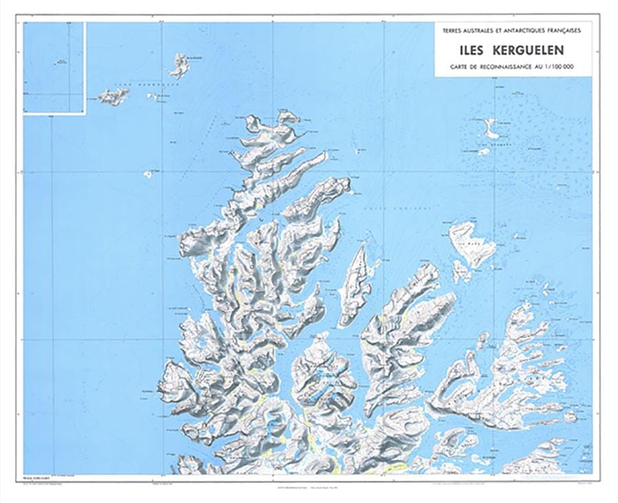Poster - Iles Kerguelen Nord-Ouest | IGN carte murale roulée (en tube) IGN