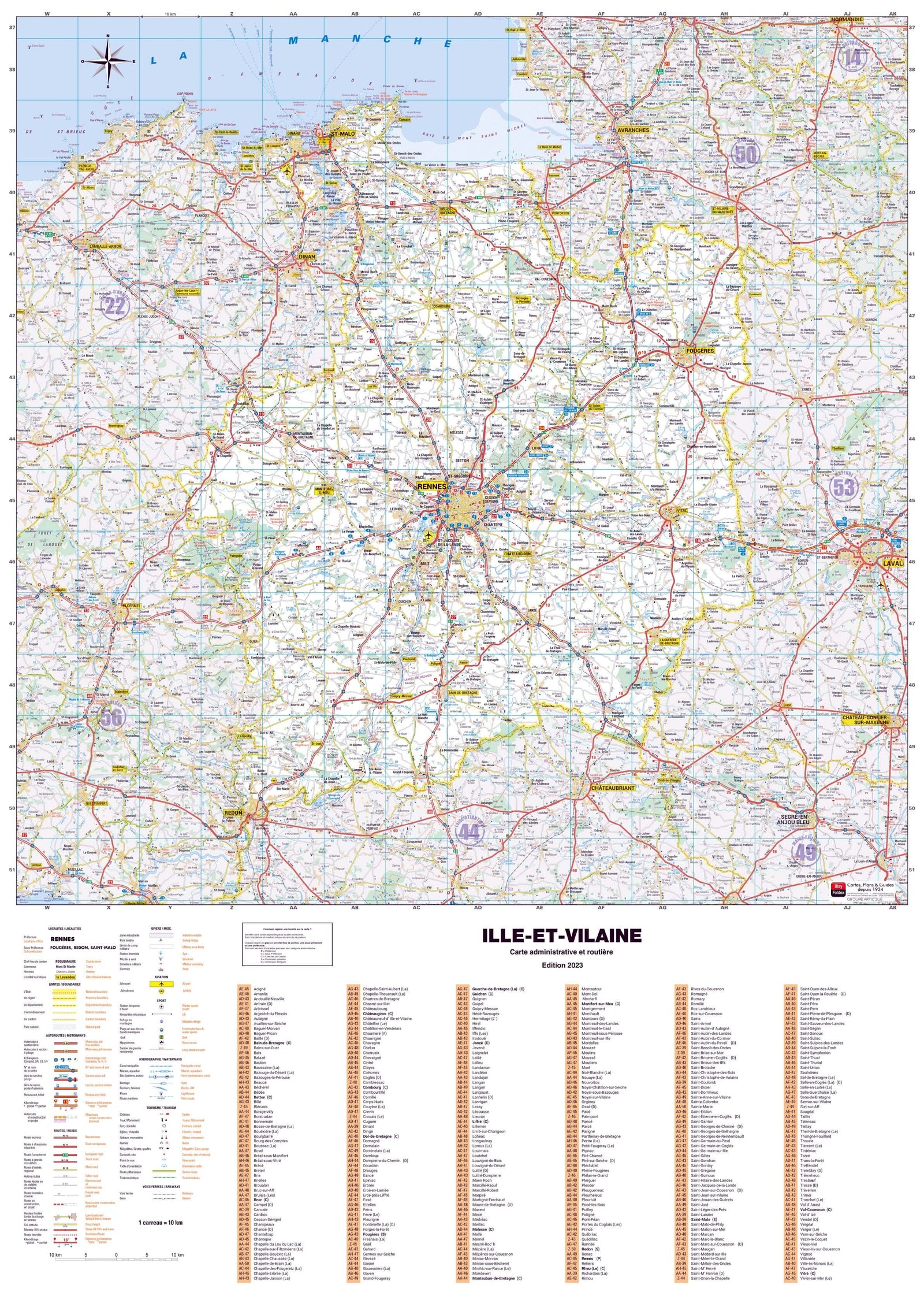 Poster - Ille-et-Vilaine (119 x 85 cm) | Blay Foldex carte murale roulée (en tube) Blay Foldex