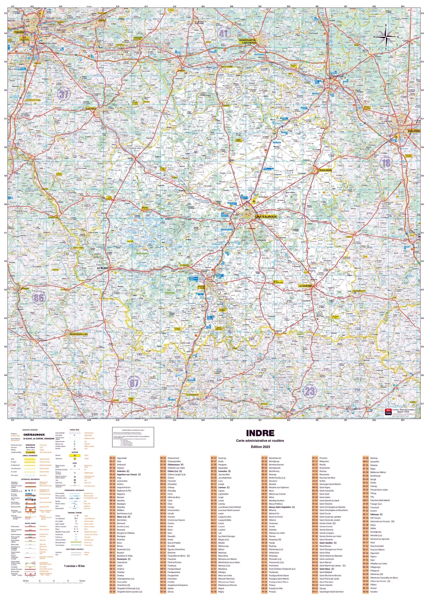 Poster - Indre (119 x 85 cm) | Blay Foldex carte murale roulée (en tube) Blay Foldex