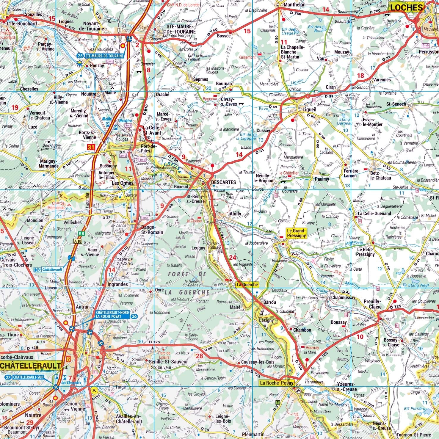 Poster - Indre-et-Loire (119 x 85 cm) | Blay Foldex carte murale roulée (en tube) Blay Foldex