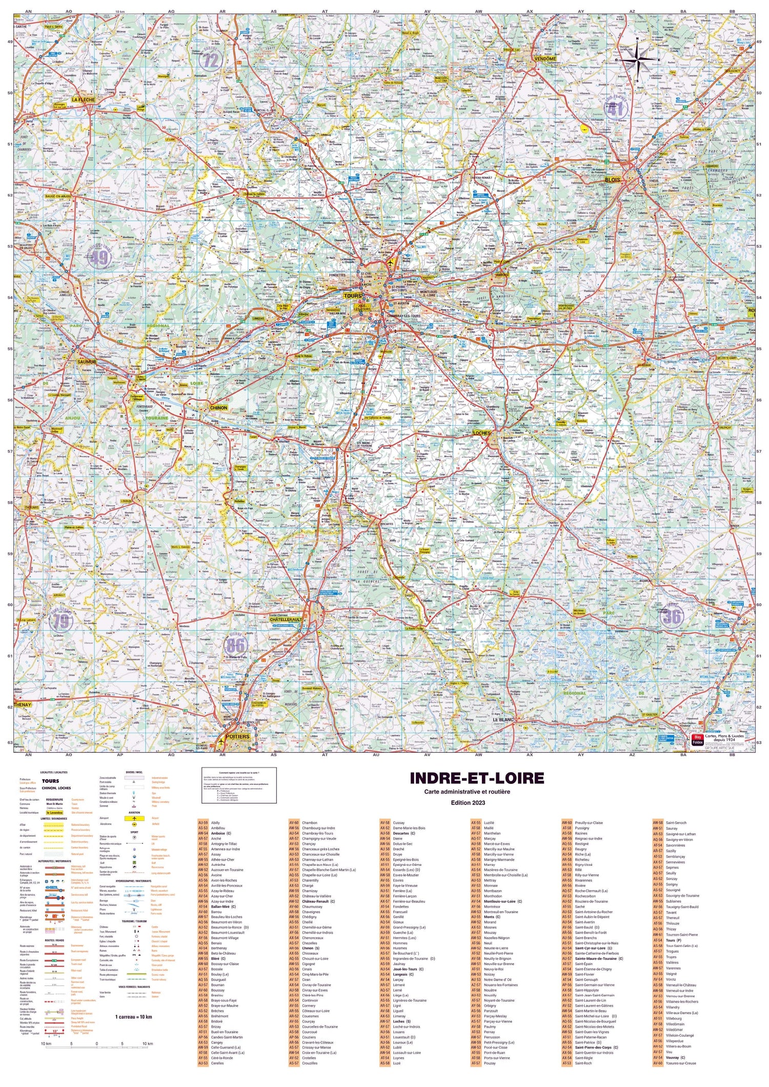 Poster - Indre-et-Loire (119 x 85 cm) | Blay Foldex carte murale roulée (en tube) Blay Foldex