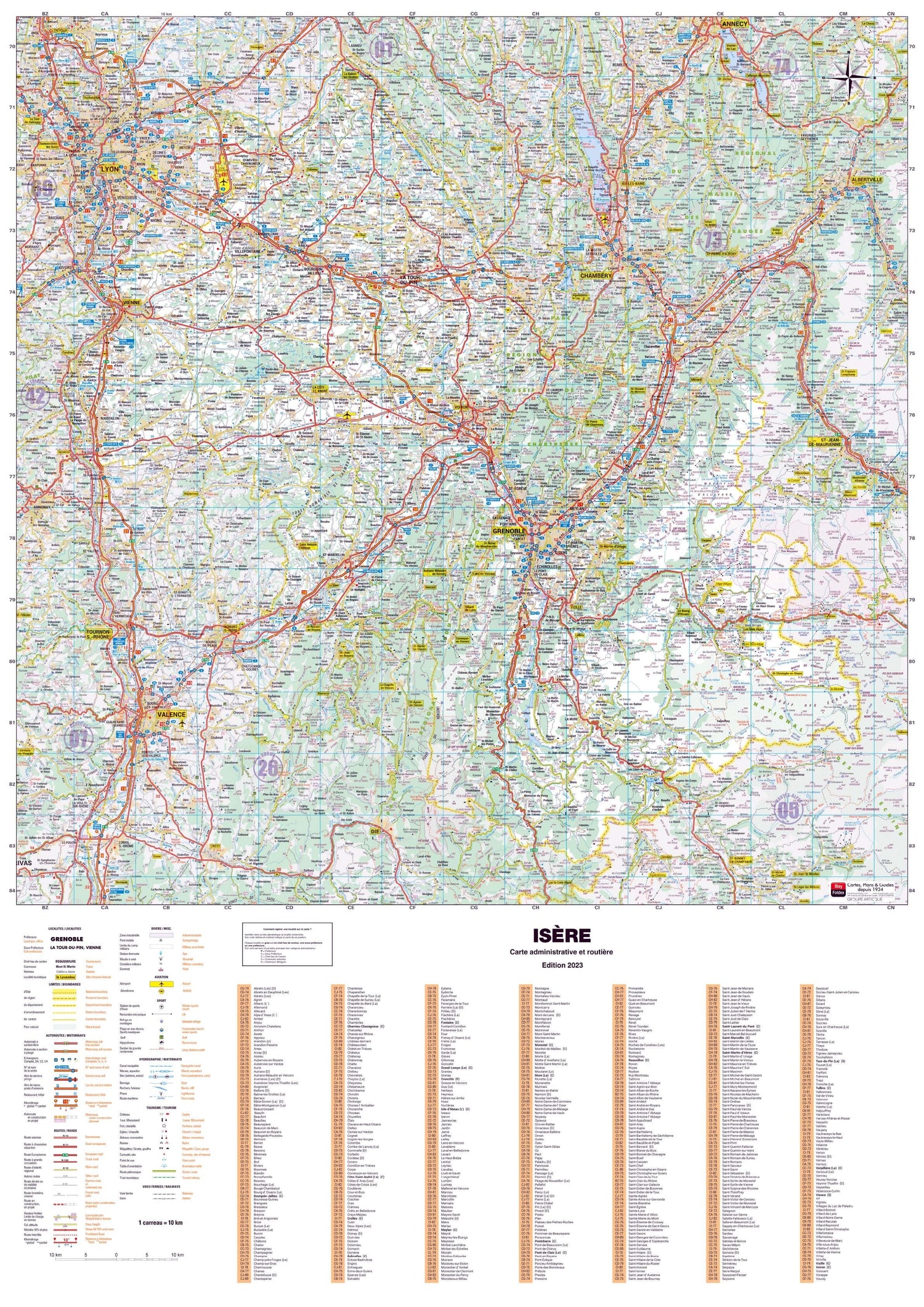 Poster - Isère (119 x 85 cm) | Blay Foldex carte murale roulée (en tube) Blay Foldex