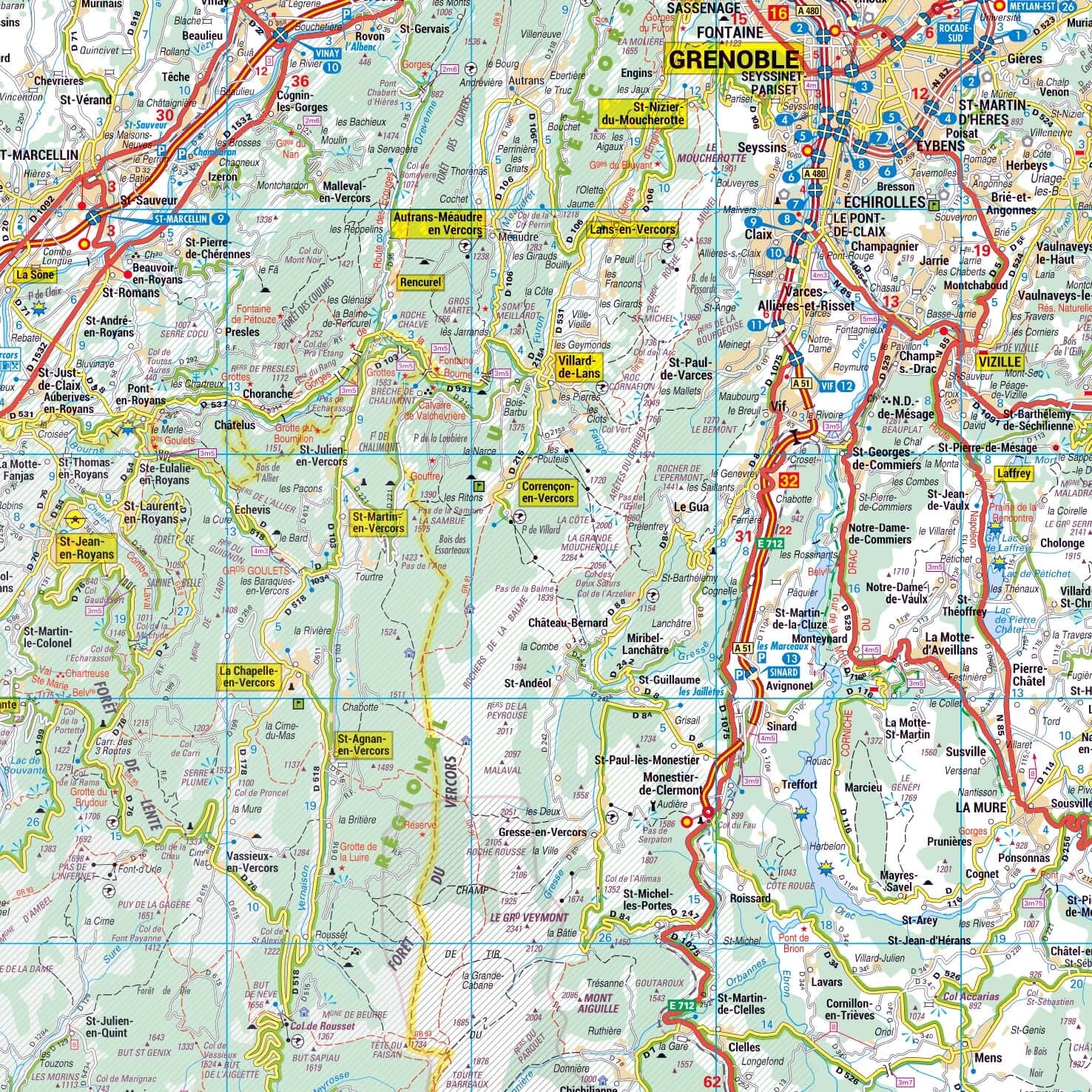 Poster - Isère (119 x 85 cm) | Blay Foldex carte murale roulée (en tube) Blay Foldex