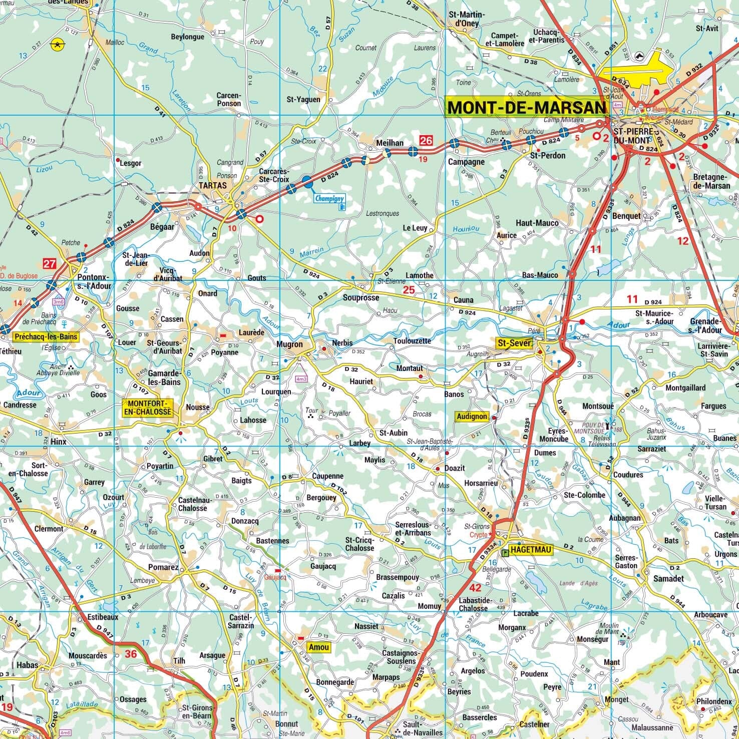 Poster - Landes (119 x 85 cm) | Blay Foldex carte murale roulée (en tube) Blay Foldex