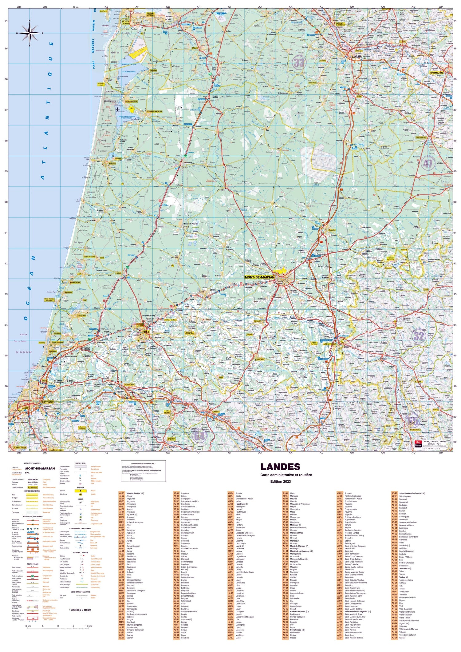 Poster - Landes (119 x 85 cm) | Blay Foldex carte murale roulée (en tube) Blay Foldex