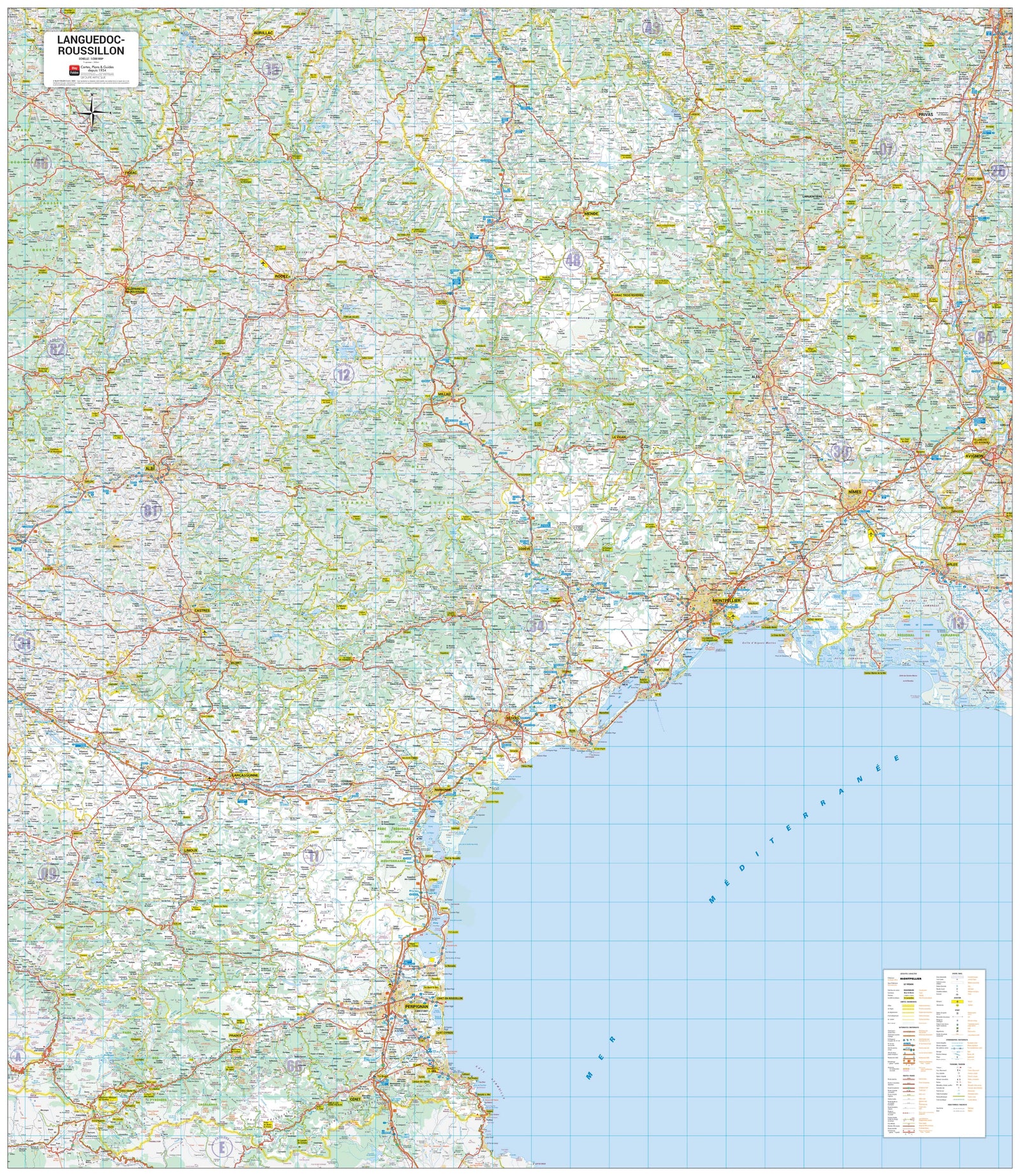 Poster - Languedoc-Roussillon (151 × 131 cm) | Blay Foldex carte murale roulée (en tube) Blay Foldex