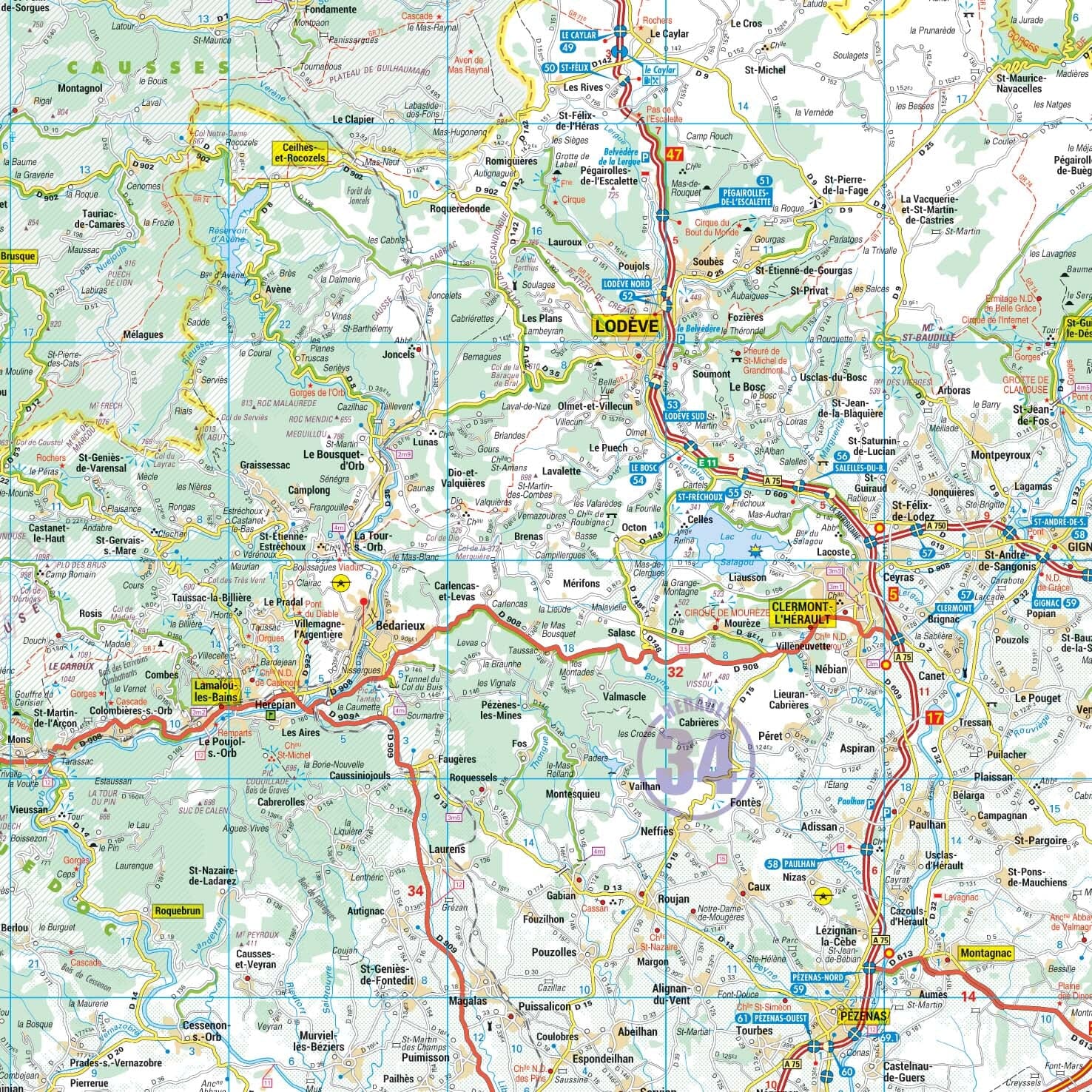 Poster - Languedoc-Roussillon (151 × 131 cm) | Blay Foldex carte murale roulée (en tube) Blay Foldex