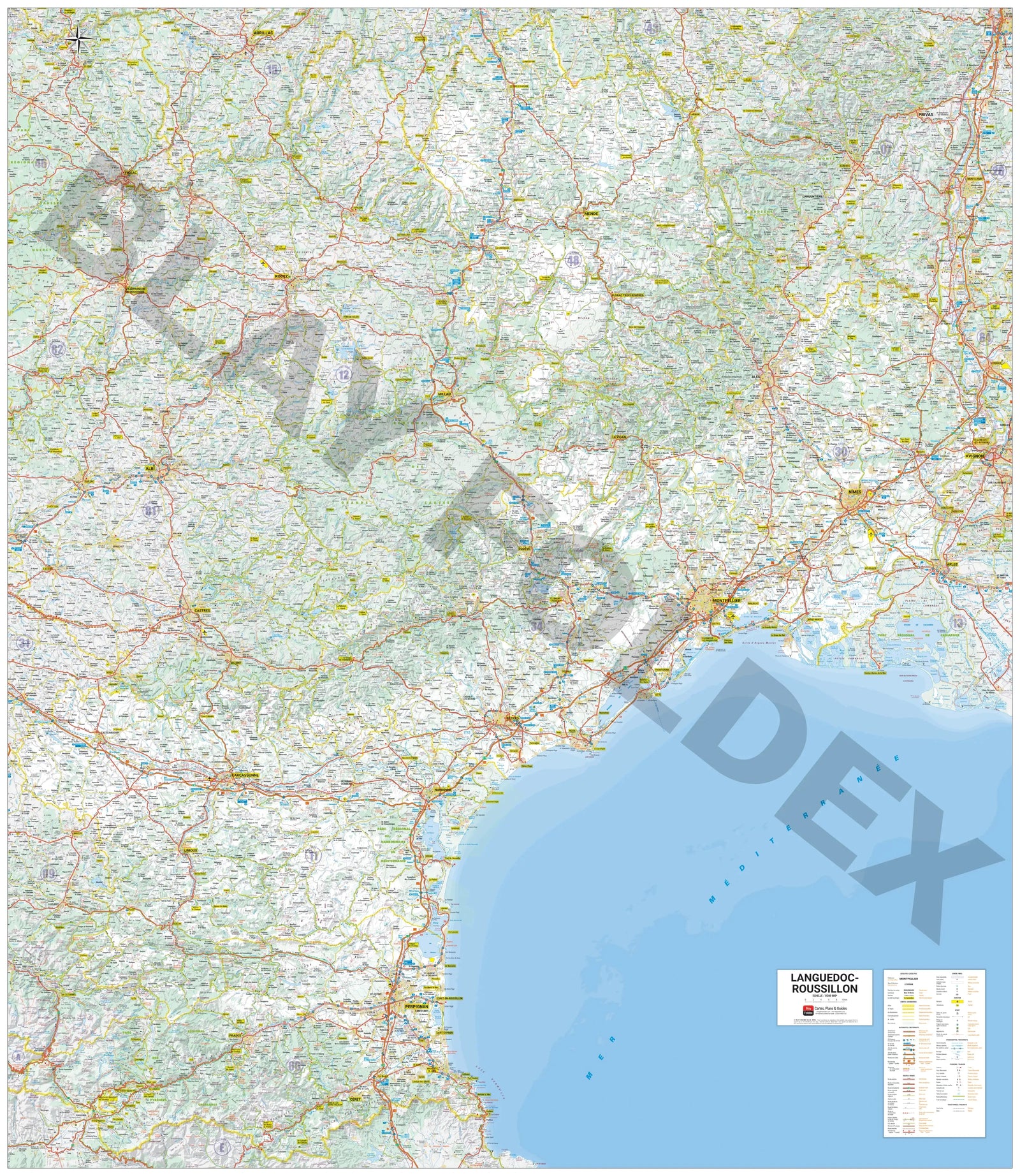 Poster - Languedoc-Roussillon (151 × 131 cm) | Blay Foldex carte murale roulée (en tube) Blay Foldex