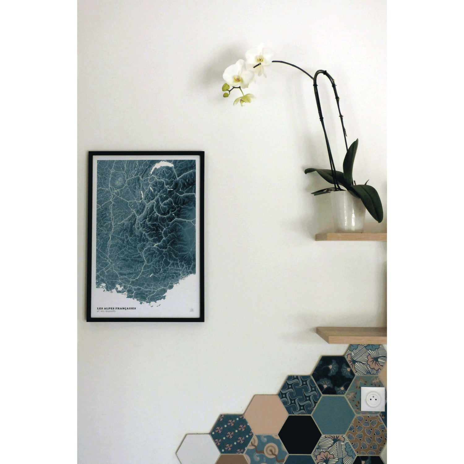 Poster - Les Alpes (Blue Design) - 41 cm x 61 cm | 3D Map carte murale roulée (en tube) 3D Map