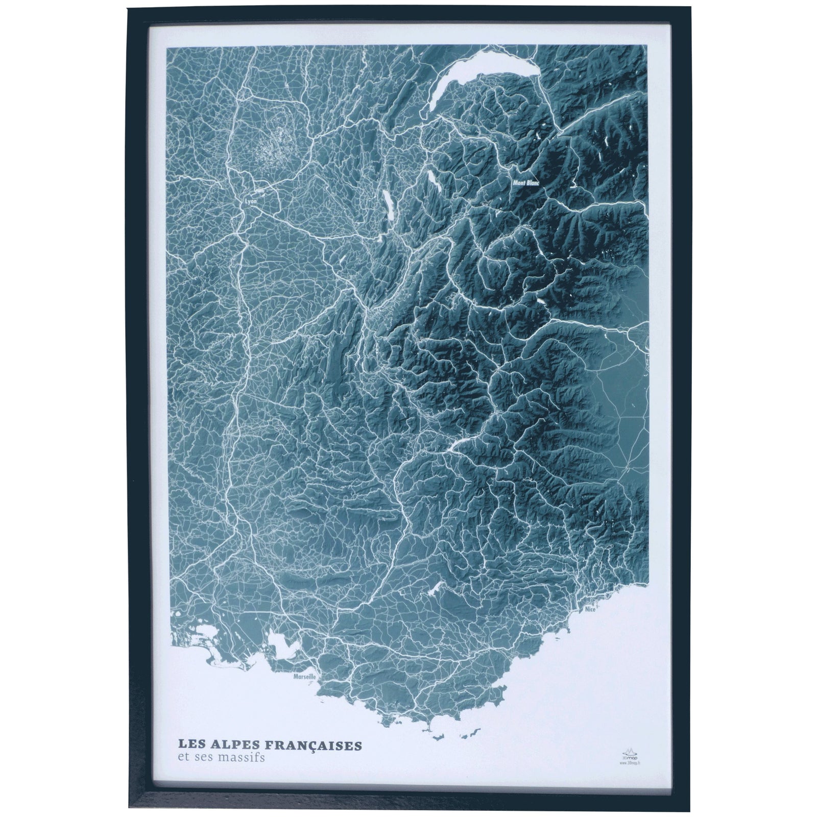Poster - Les Alpes (Blue Design) - 41 cm x 61 cm | 3D Map carte murale roulée (en tube) 3D Map