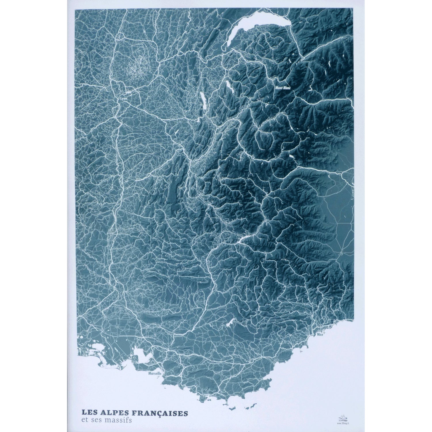 Poster - Les Alpes (Blue Design) - 41 cm x 61 cm | 3D Map carte murale roulée (en tube) 3D Map