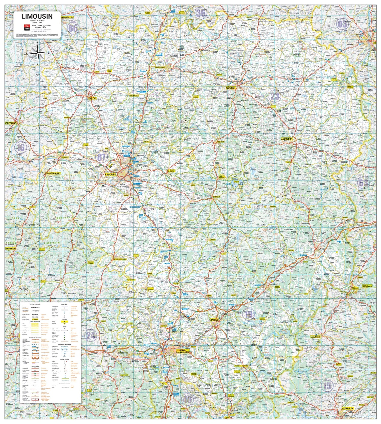 Poster - Limousin (81 × 90 cm) | Blay Foldex carte murale roulée (en tube) Blay Foldex
