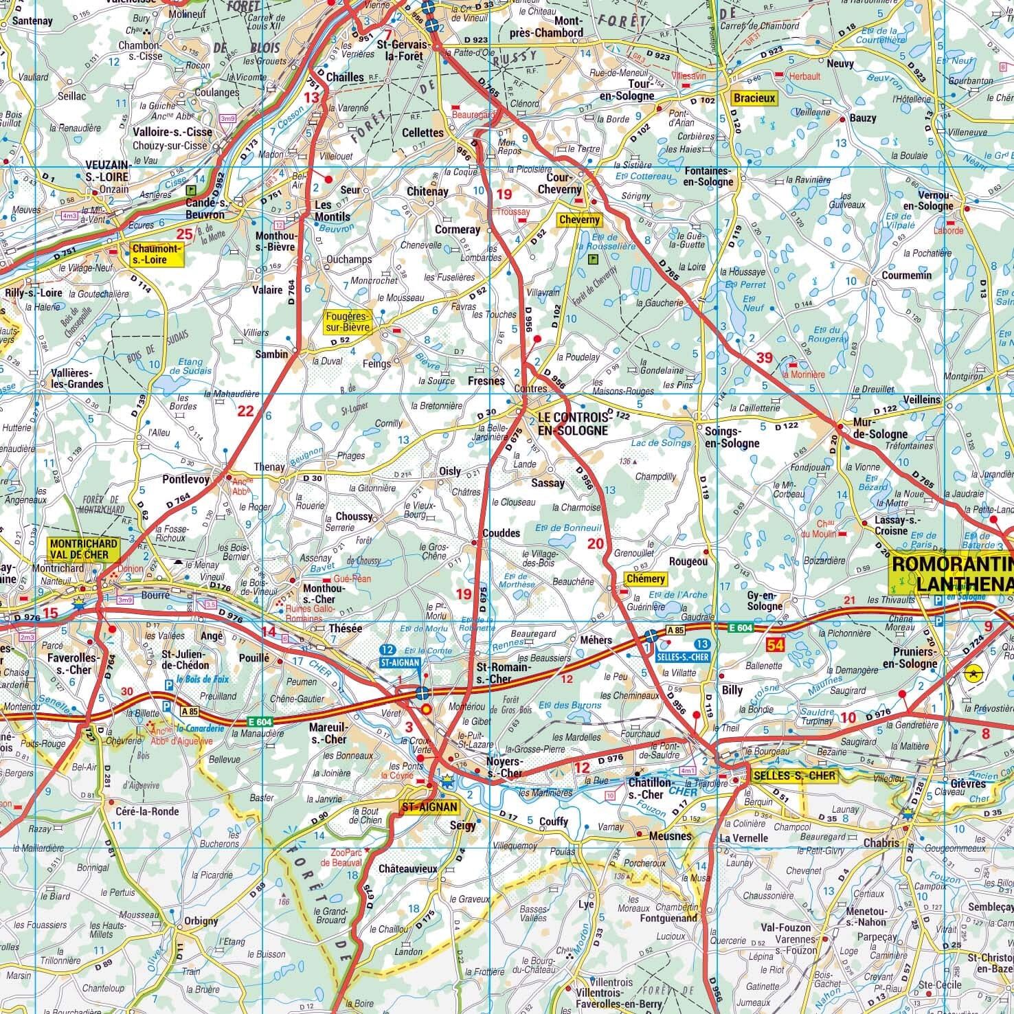 Poster - Loir-et-Cher (119 x 85 cm) | Blay Foldex carte murale roulée (en tube) Blay Foldex