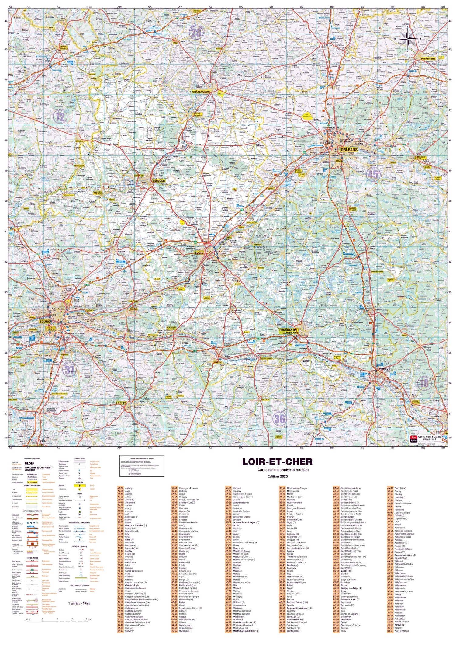 Poster - Loir-et-Cher (119 x 85 cm) | Blay Foldex carte murale roulée (en tube) Blay Foldex