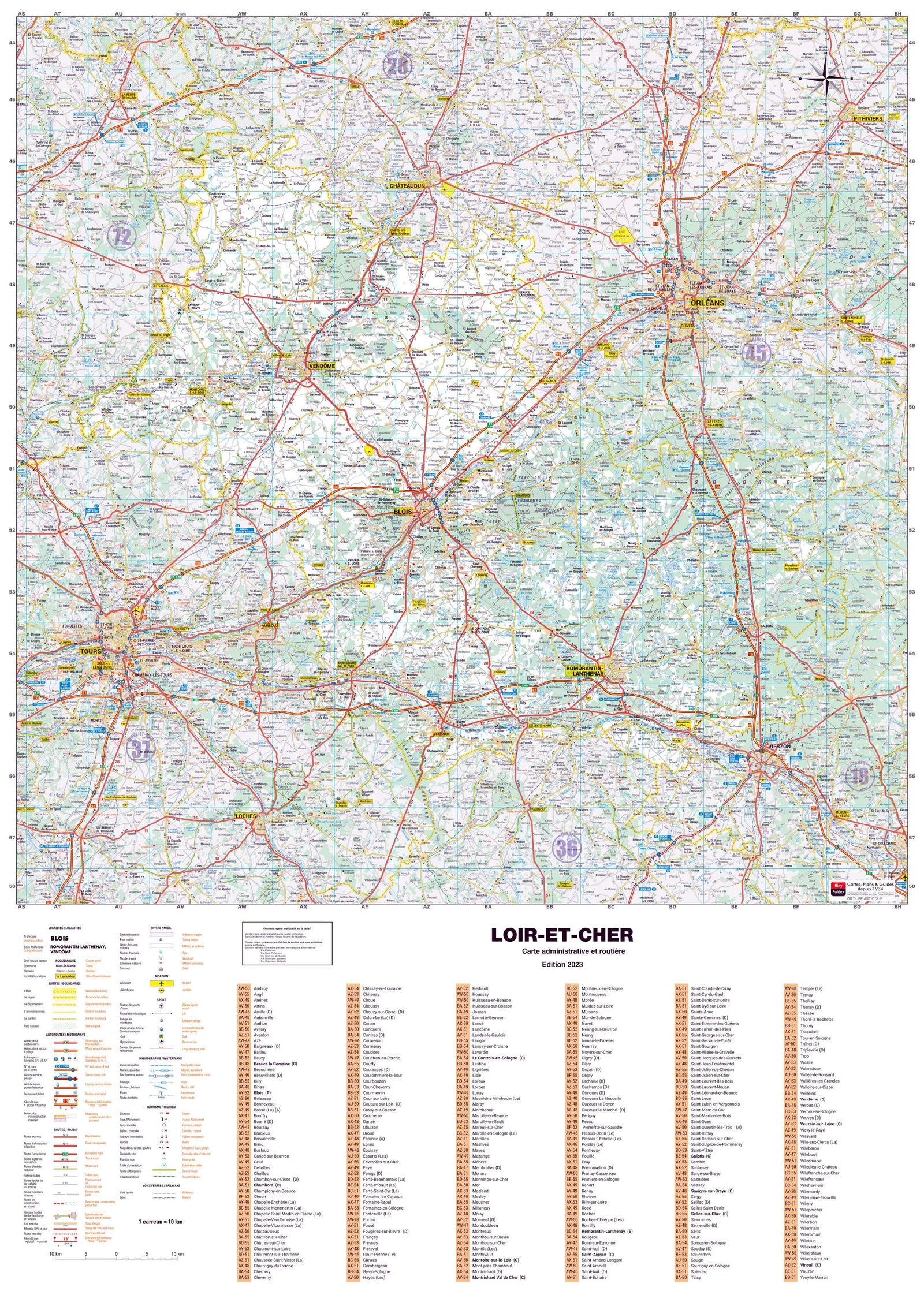 Poster - Loir-et-Cher (119 x 85 cm) | Blay Foldex carte murale roulée (en tube) Blay Foldex
