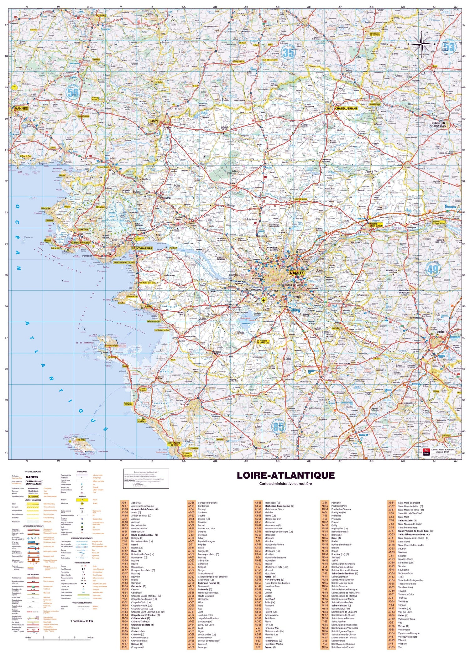 Poster - Loire-Atlantique (119 x 85 cm) | Blay Foldex carte murale roulée (en tube) Blay Foldex